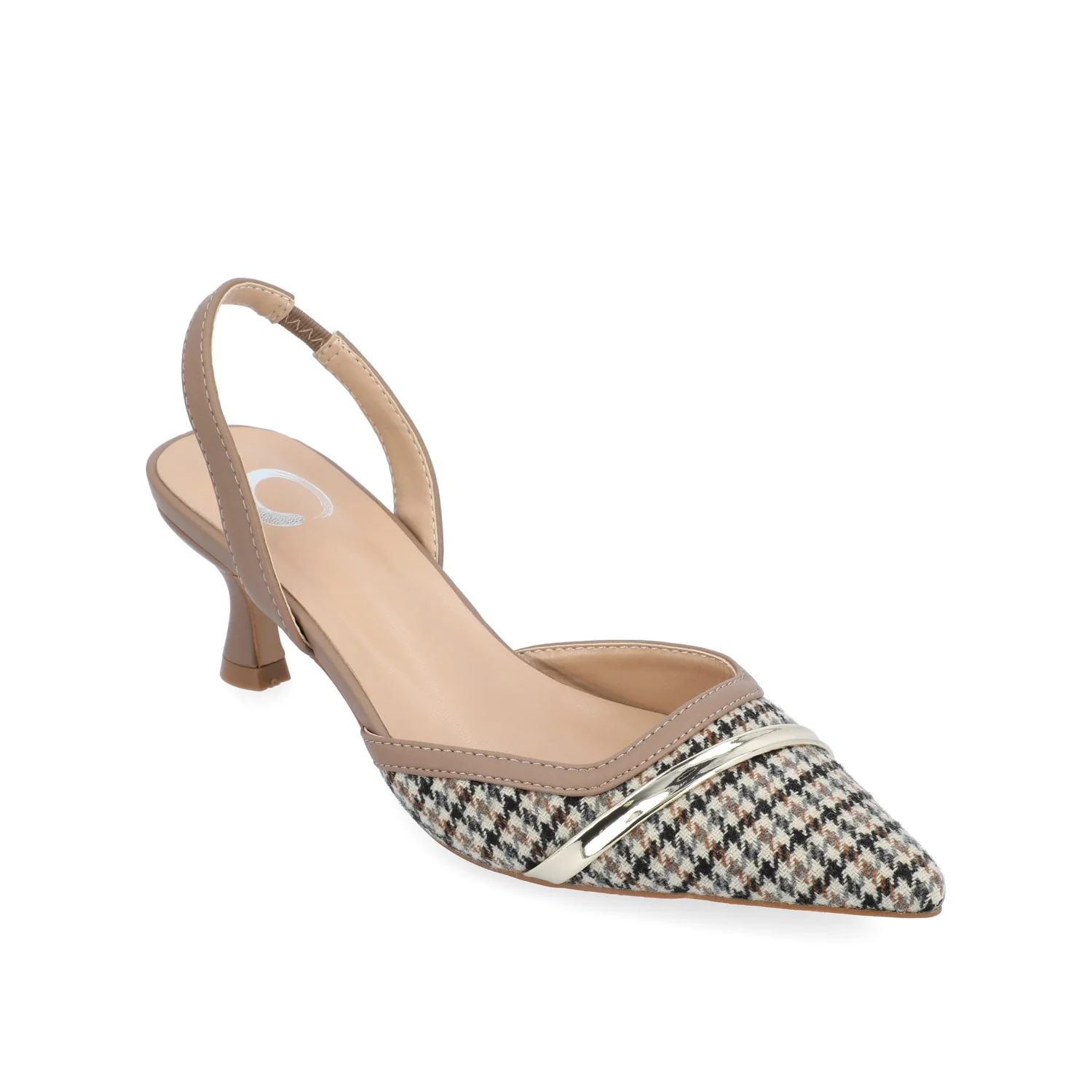 NELLIA SLINGBACK KITTEN HEELS IN TWEED - Taupe Houndstooth Tweed - Image 2