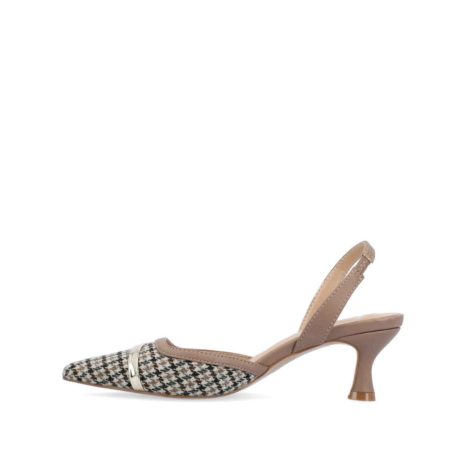 NELLIA SLINGBACK KITTEN HEELS IN TWEED - Taupe Houndstooth Tweed - Image 3