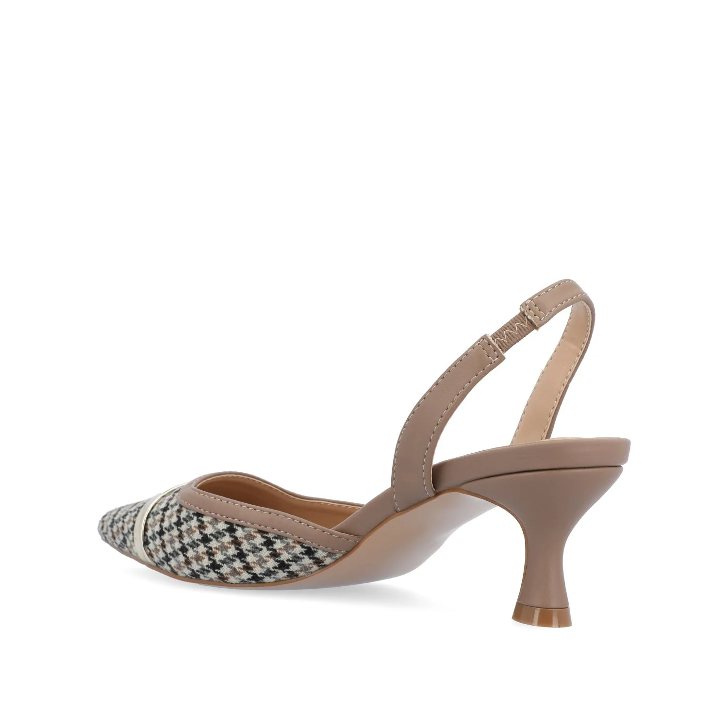 NELLIA SLINGBACK KITTEN HEELS IN TWEED - Taupe Houndstooth Tweed - Image 4
