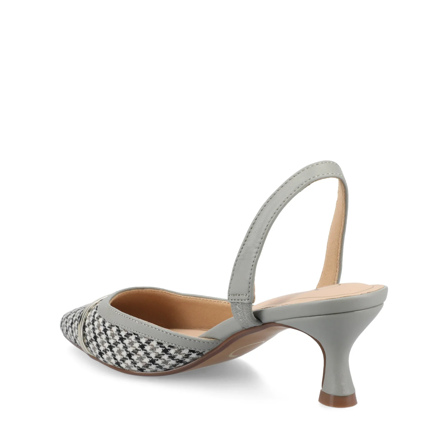 NELLIA TWEED SLINGBACK KITTEN HEELS IN WIDE - Grey Houndstooth Tweed - Image 3