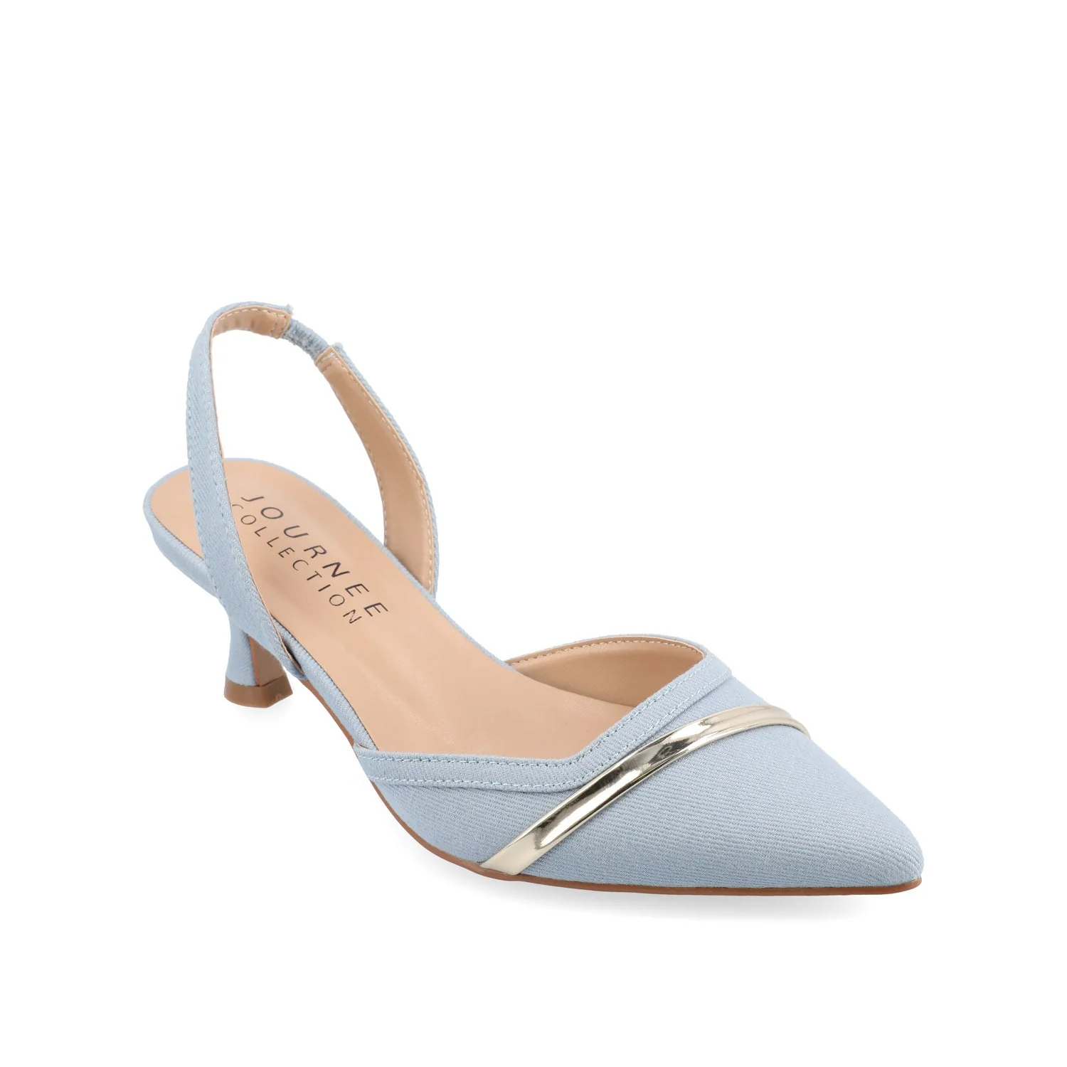 NELLIA TWEED SLINGBACK KITTEN HEELS IN WIDE - Light Denim - Image 2