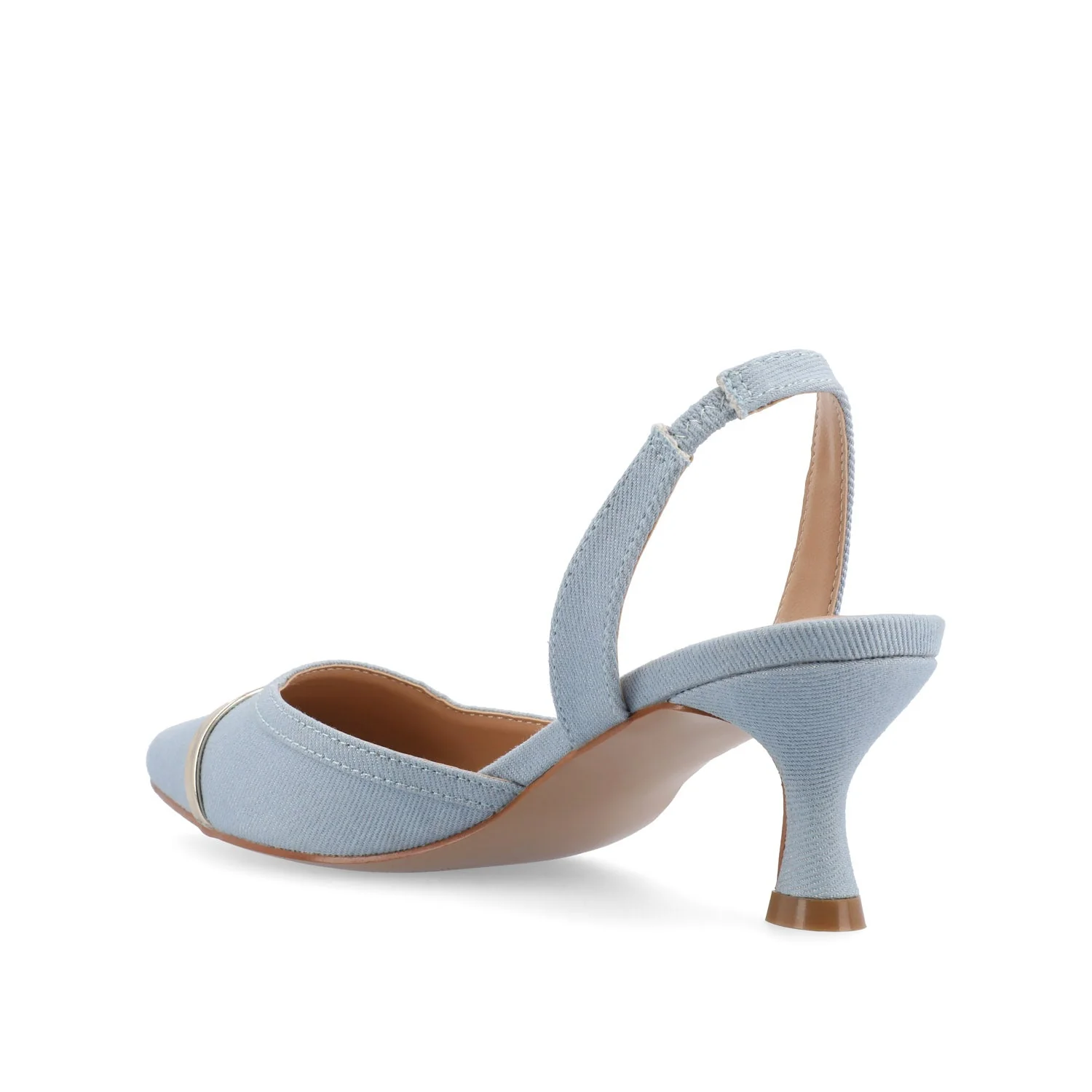 NELLIA TWEED SLINGBACK KITTEN HEELS IN WIDE - Light Denim - Image 4