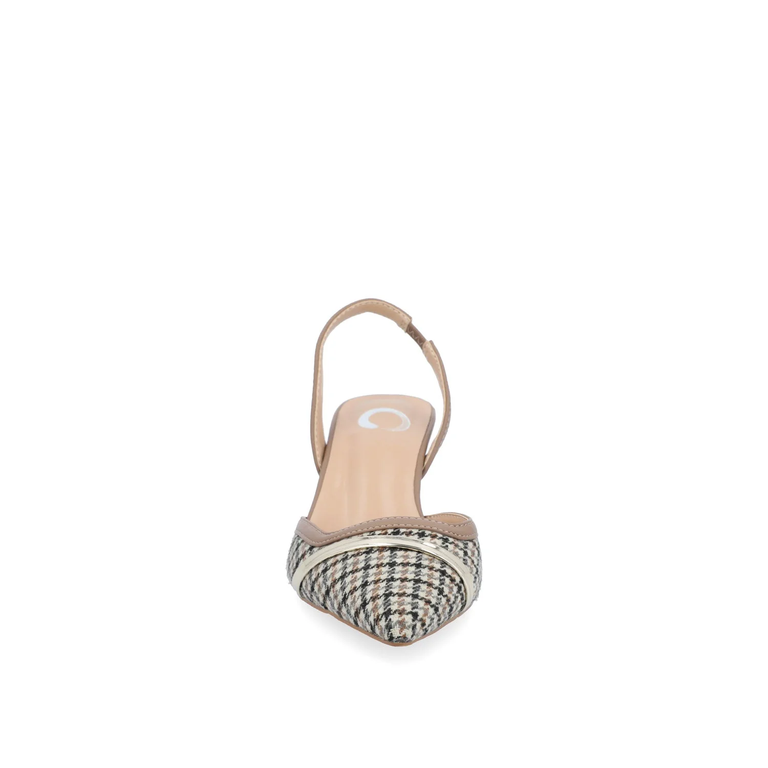 NELLIA TWEED SLINGBACK KITTEN HEELS IN WIDE - Taupe Houndstooth Tweed - Image 5