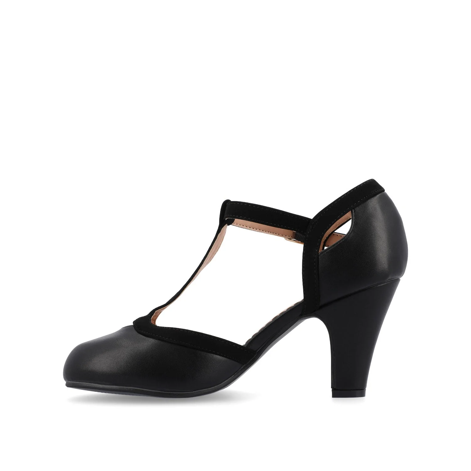 OLINA T-STRAP PUMP HEELS IN VEGAN LEATHER - Black - Image 3