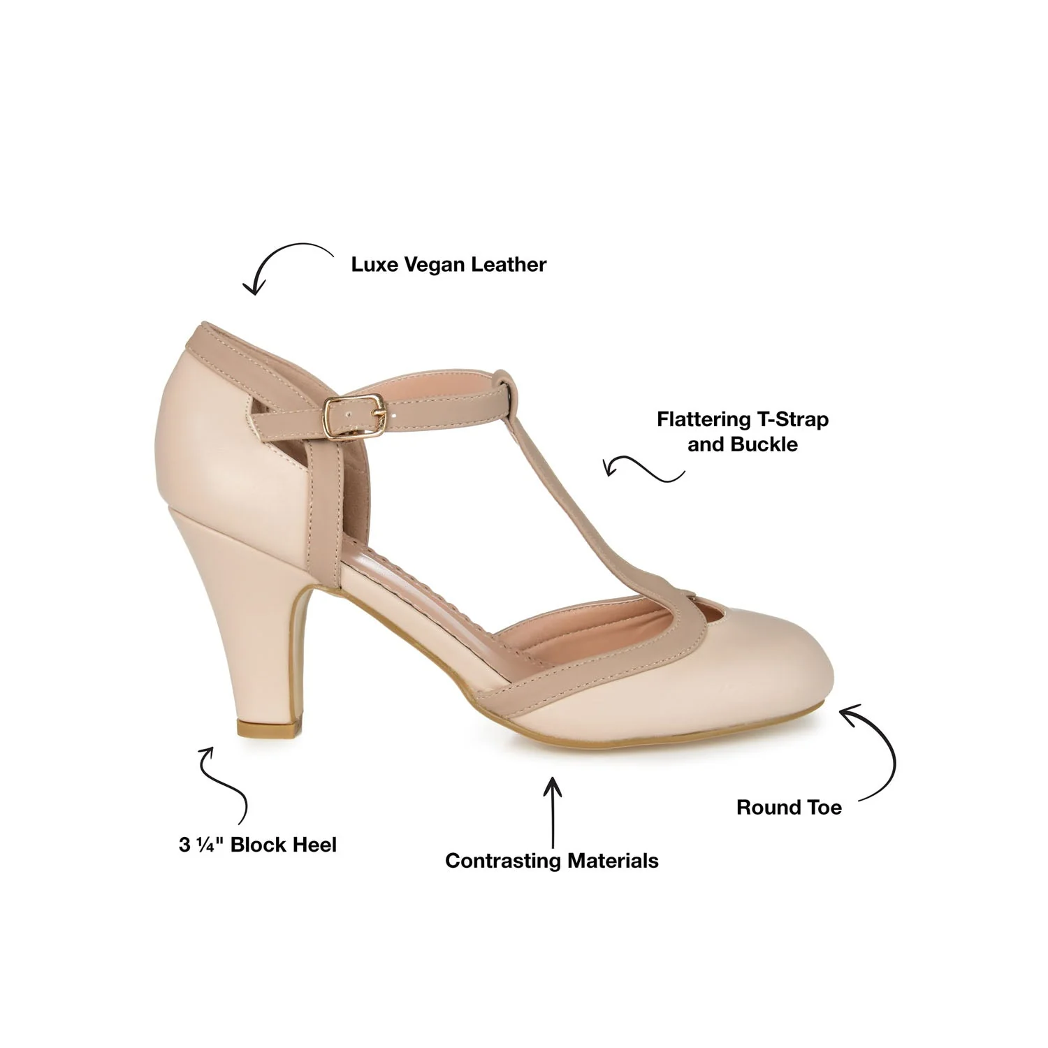 OLINA T-STRAP PUMP HEELS IN VEGAN LEATHER - Nude - Image 10
