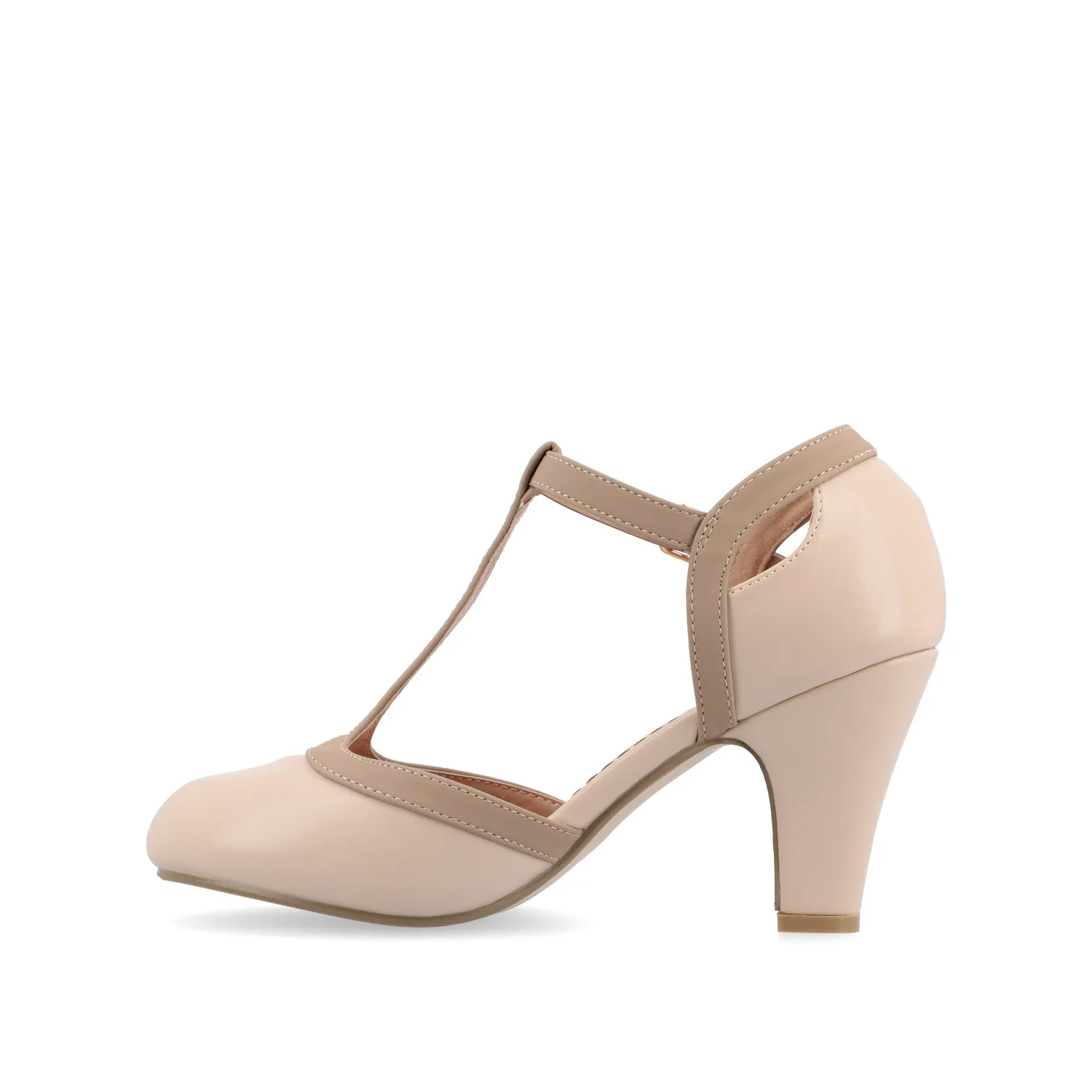 OLINA T-STRAP PUMP HEELS IN VEGAN LEATHER - Nude - Image 4