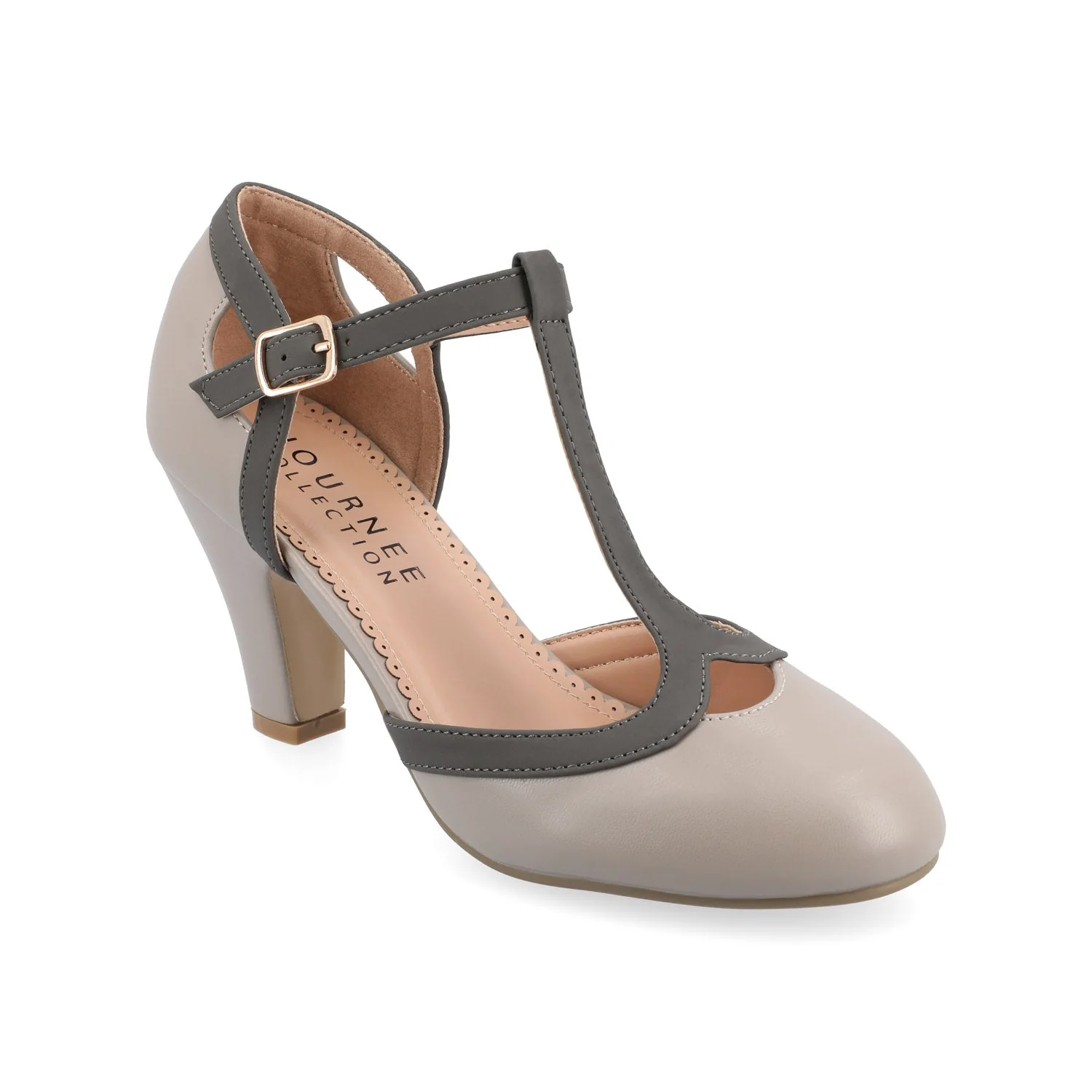OLINA T-STRAP PUMP HEELS IN WIDE - Grey - Image 2