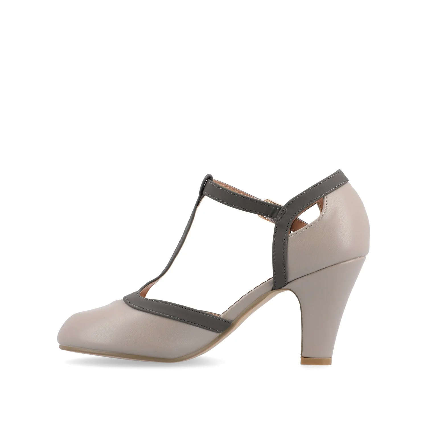 OLINA T-STRAP PUMP HEELS IN WIDE - Grey - Image 3