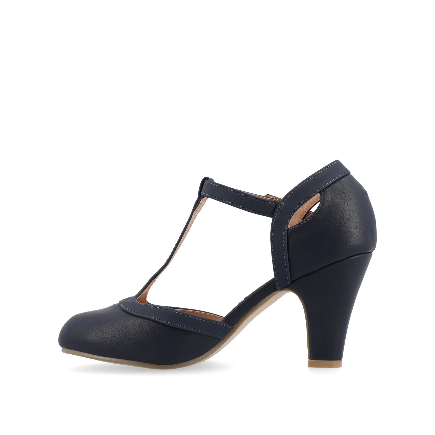OLINA T-STRAP PUMP HEELS IN WIDE - Navy Nubuck - Image 3