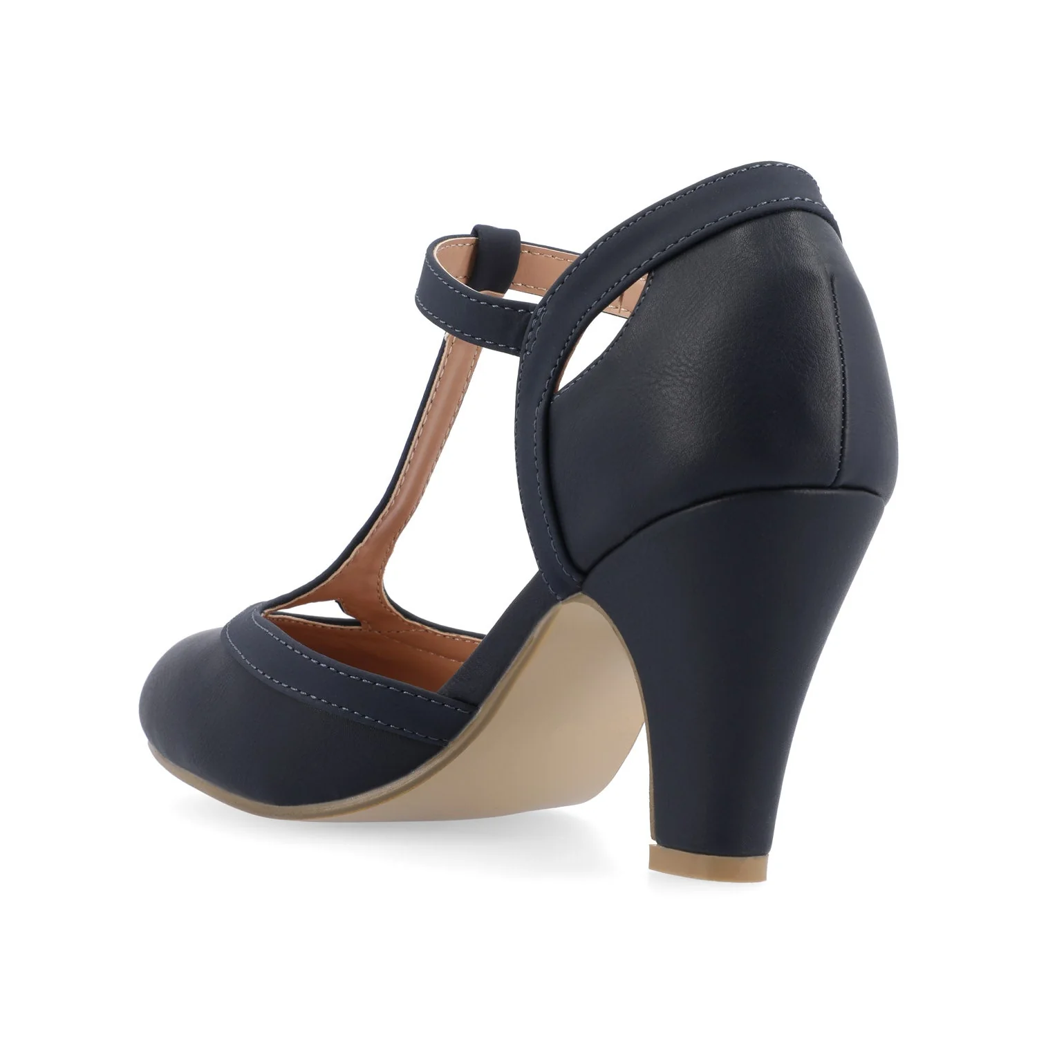 OLINA T-STRAP PUMP HEELS IN WIDE - Navy Nubuck - Image 4