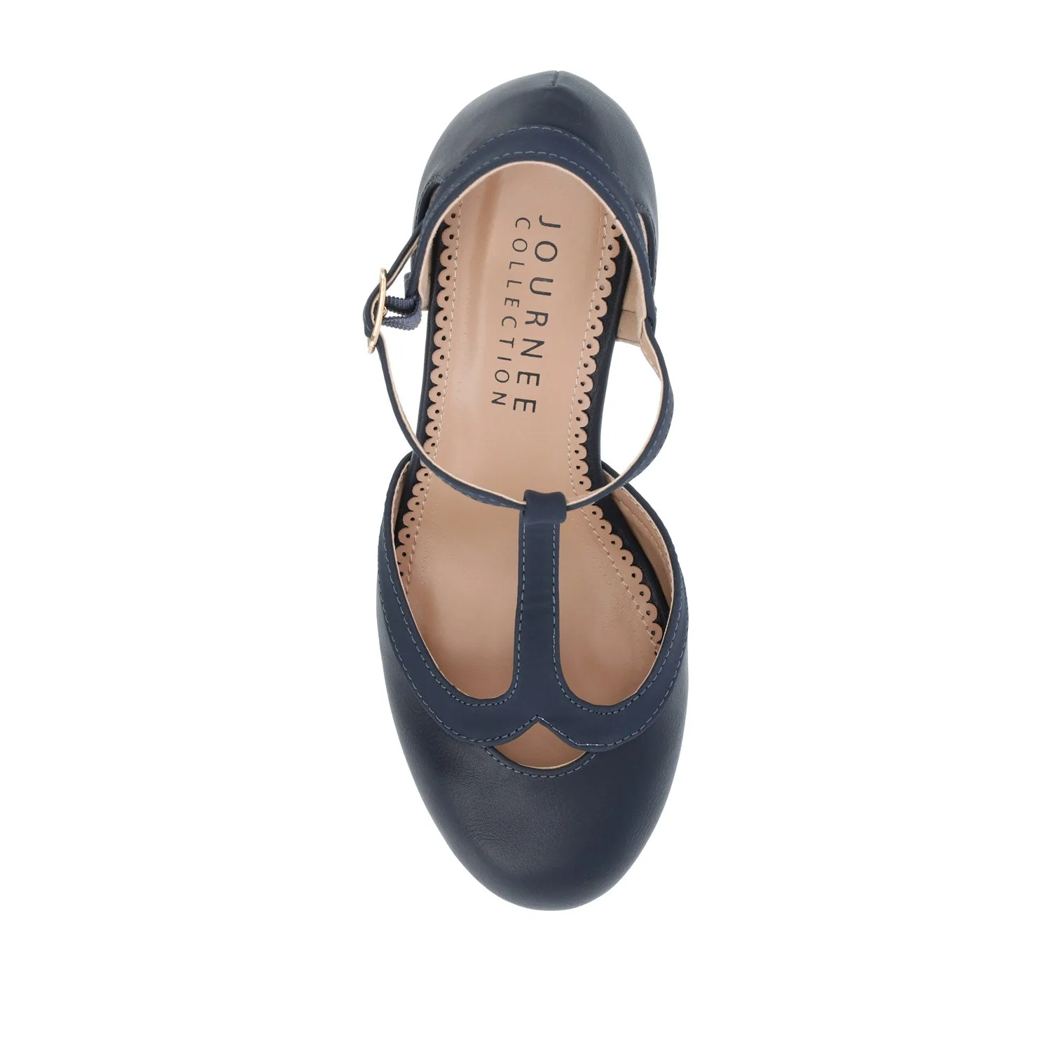 OLINA T-STRAP PUMP HEELS IN WIDE - Navy Nubuck - Image 6