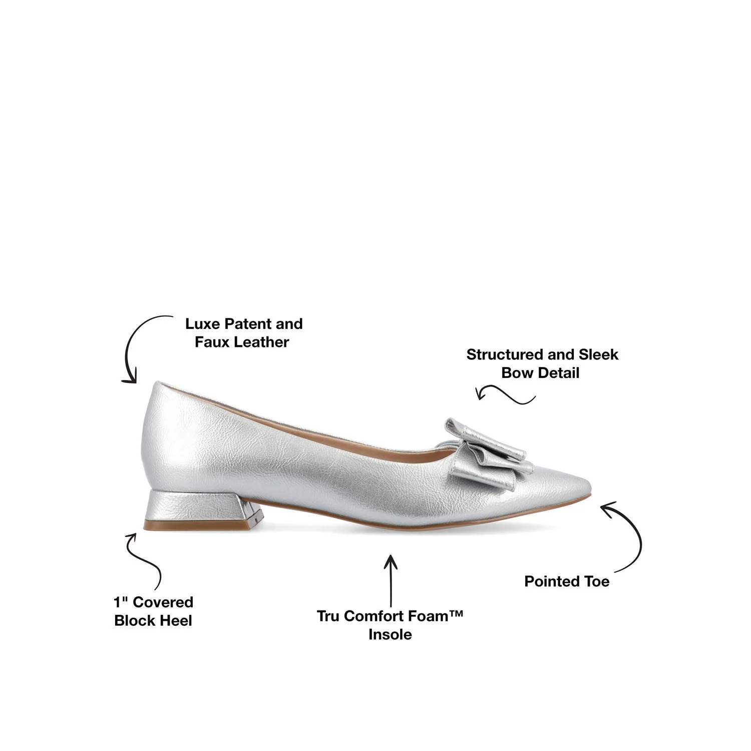 OPHELIA LOW BLOCK BALLET FLATS VEGAN LEATHER IN WIDE - Silver - Image 10
