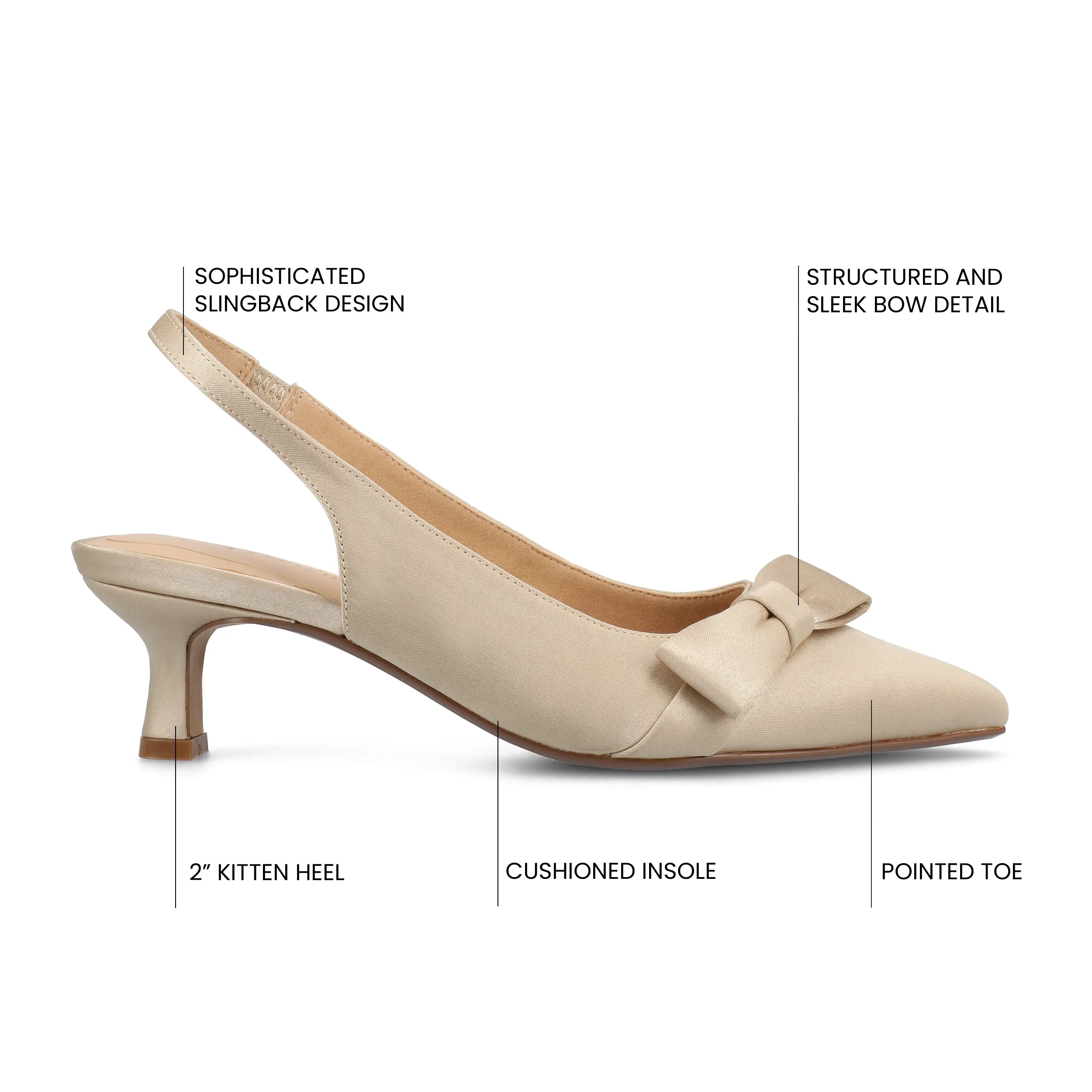 PALOMA SLINGBACK KITTEN HEELS - Champagne Satin - Image 8