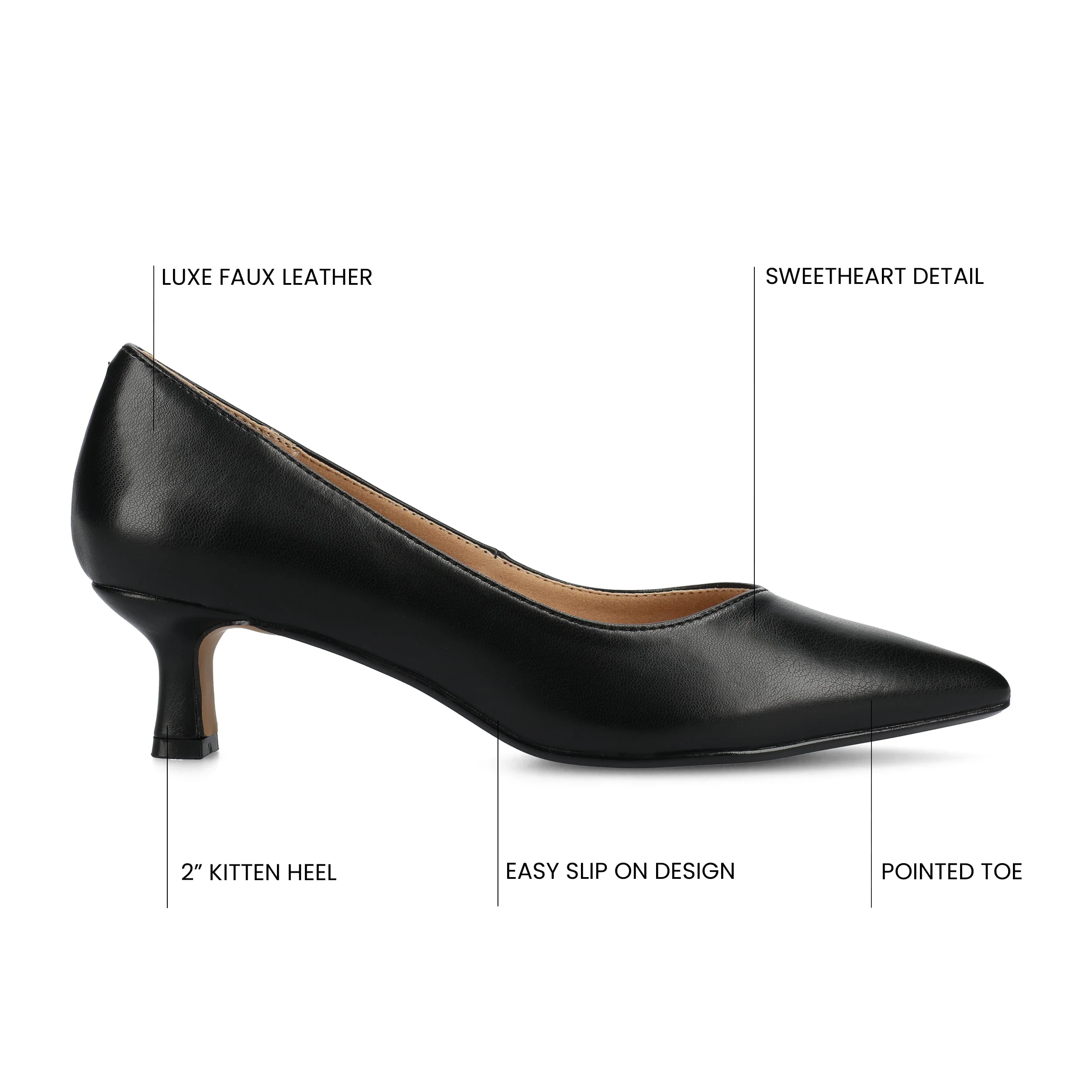 PAMMIE VEGAN LEATHER KITTEN HEELS IN WIDE - Black PU - Image 6