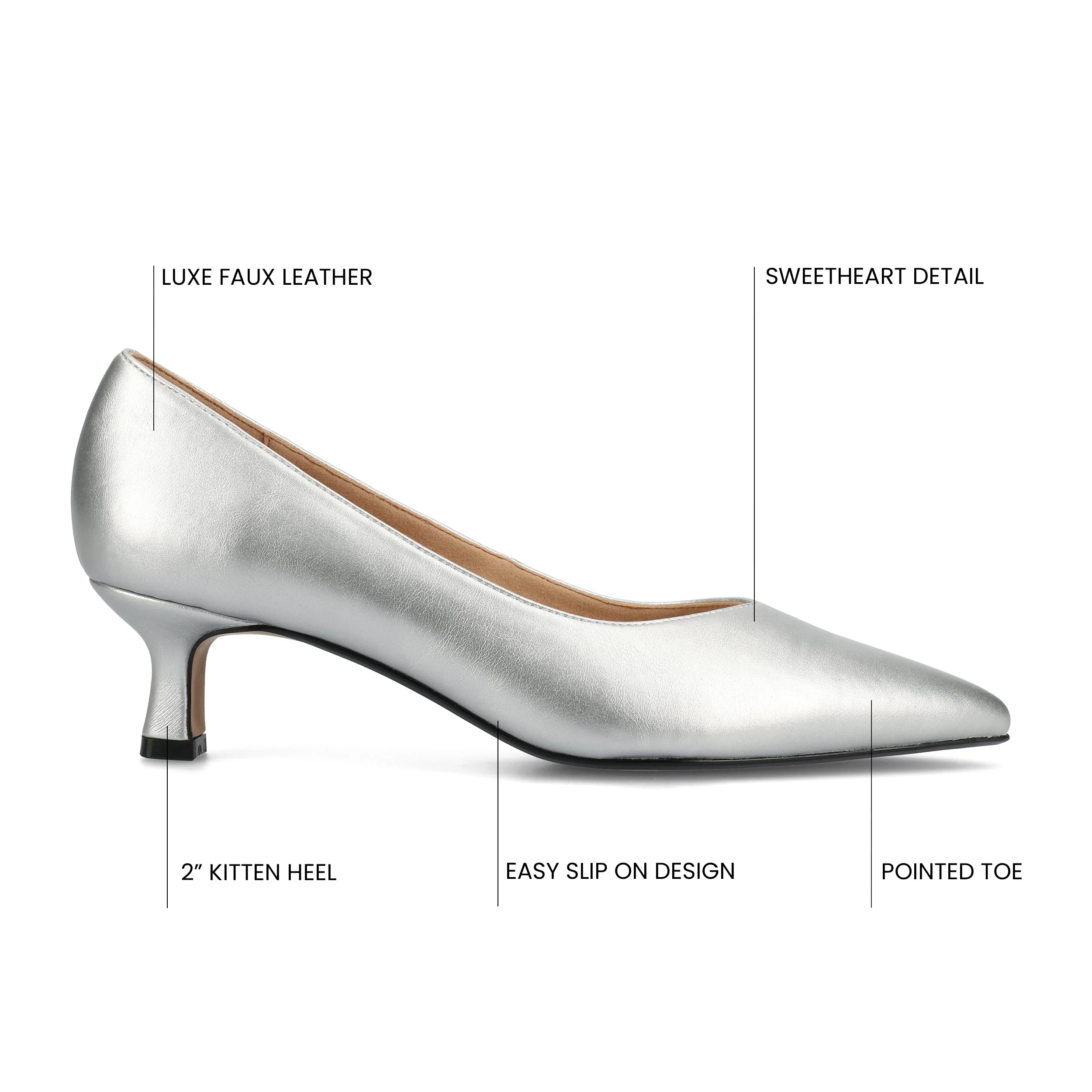 PAMMIE KITTEN HEELS IN VEGAN LEATHER - Silver PU - Image 7