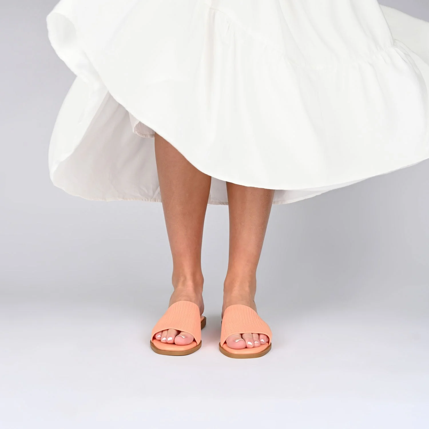 PRISILLA SLIDE SANDALS IN KNIT FABRIC - Peach - Image 2