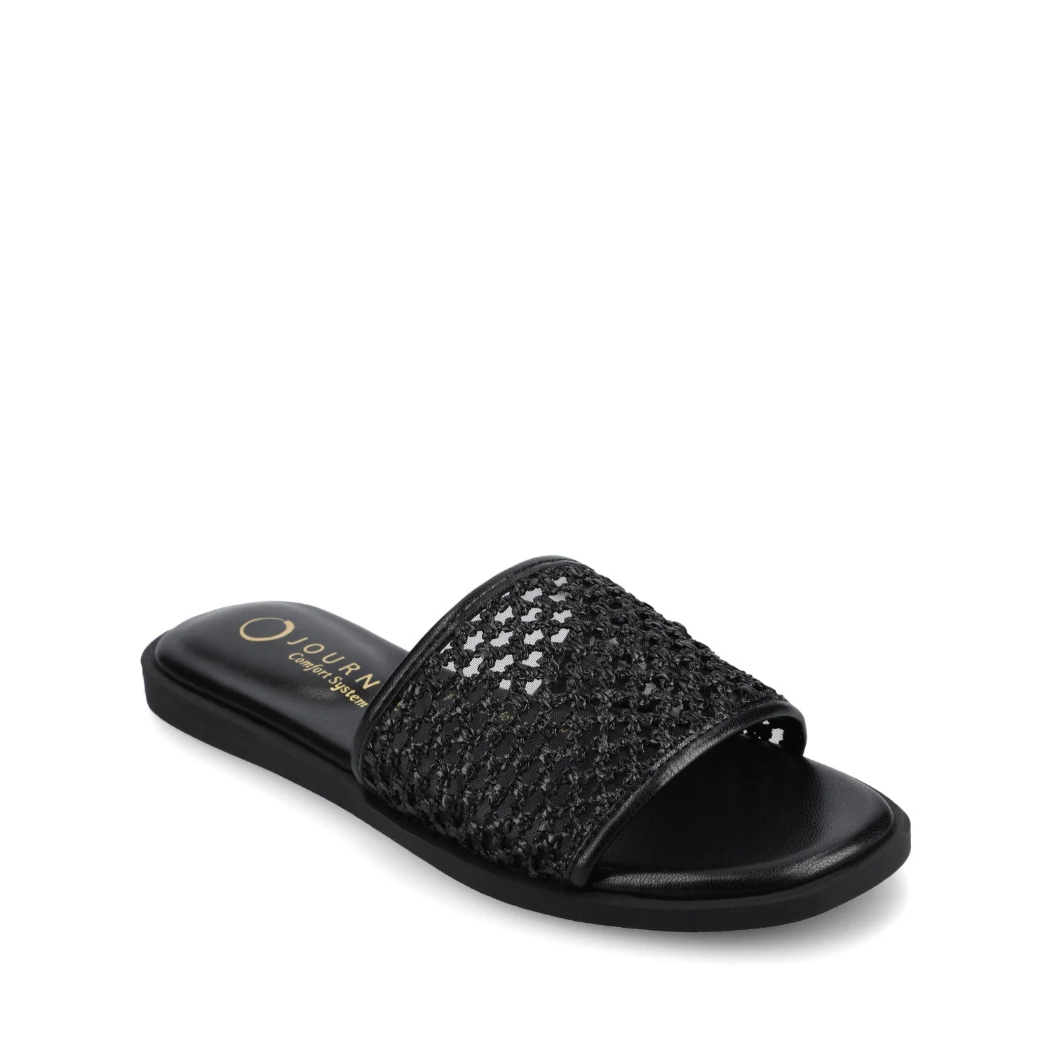 PRISILLA SLIDE SANDALS IN STATEMENT - Black Open Raffia - Image 2