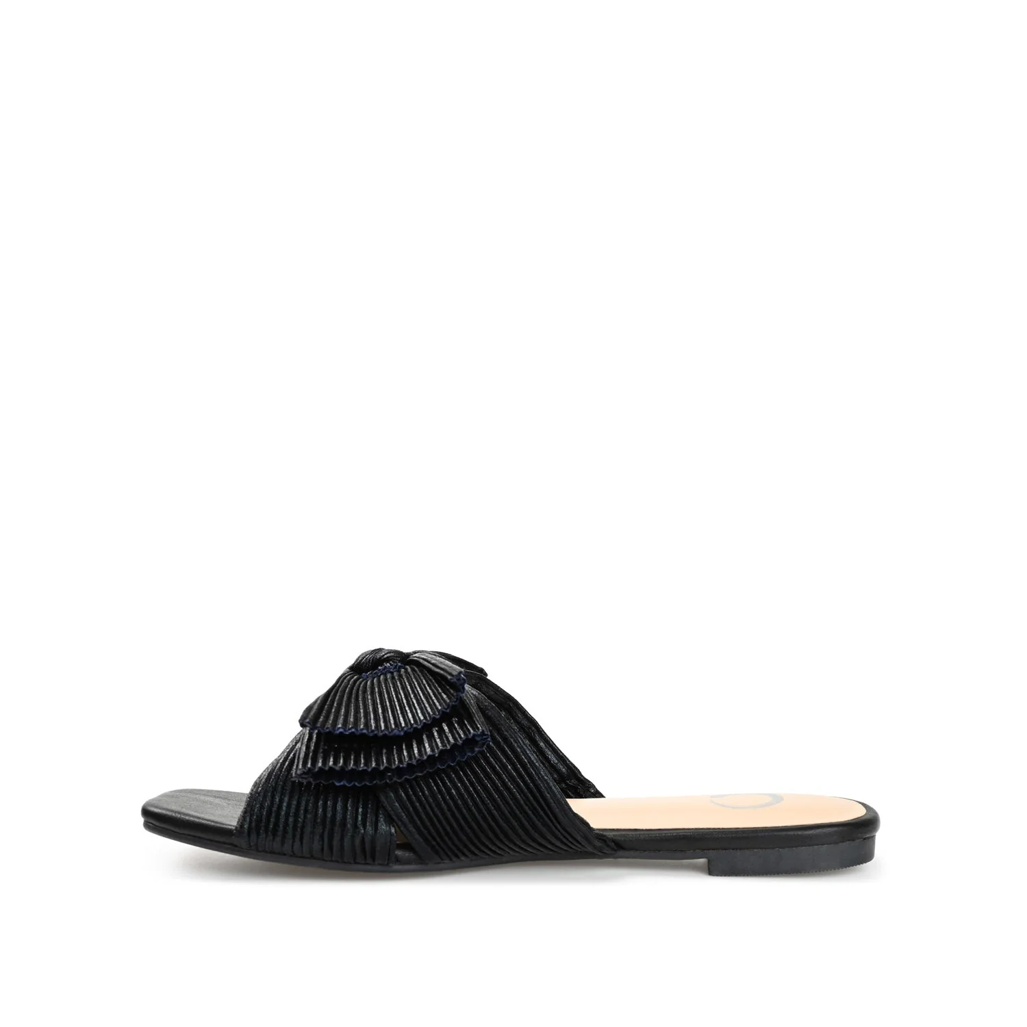 SERLINA PLEATED SLIDE SANDALS IN FOIL - Black - Image 3