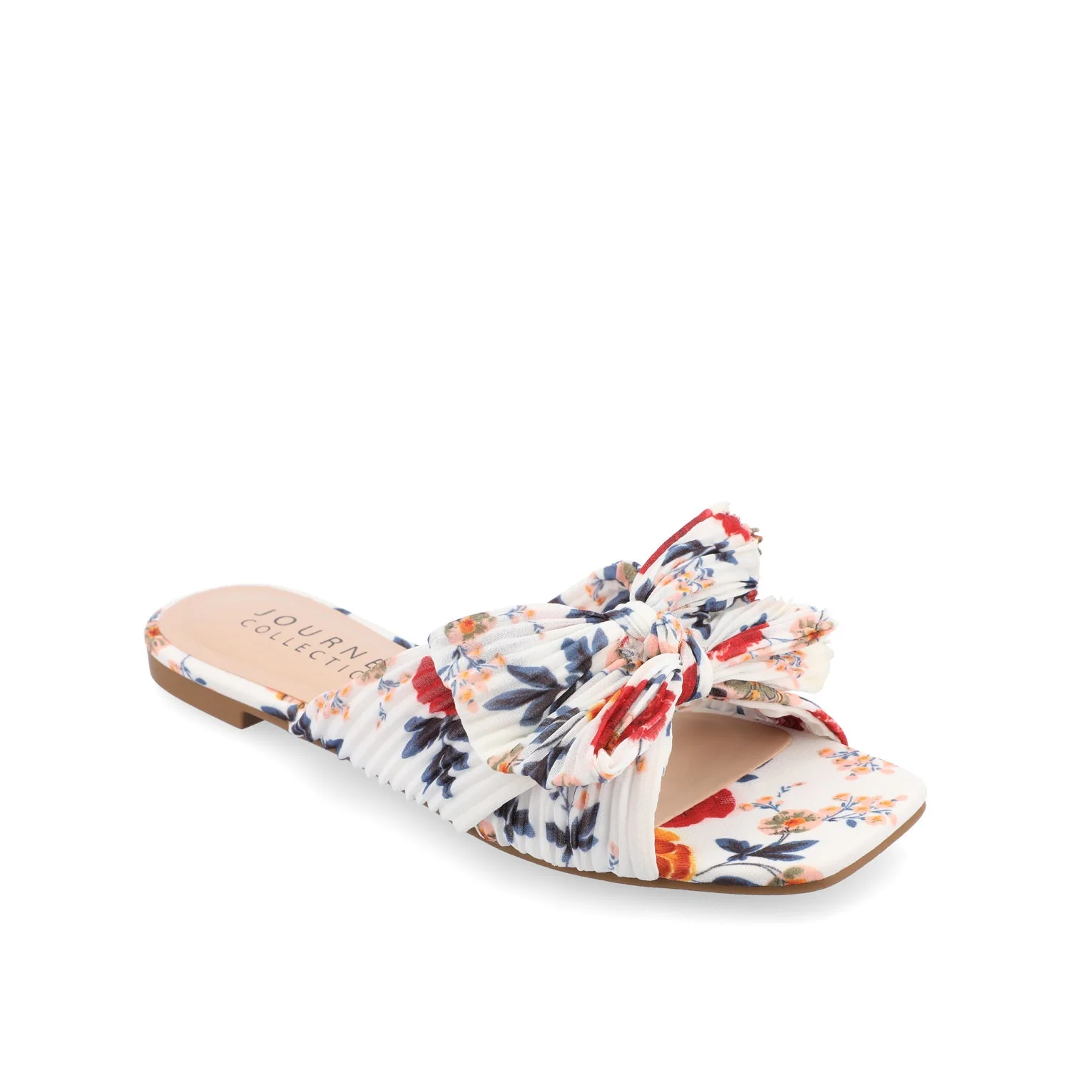 SERLINA PLEATED SLIDE SANDALS IN FOIL - Dark Floral Fabric - Image 2