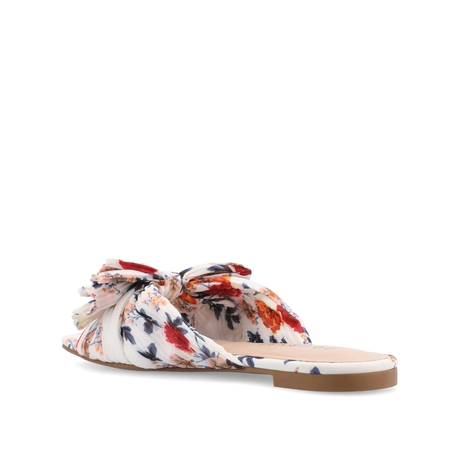 SERLINA PLEATED SLIDE SANDALS IN FOIL - Dark Floral Fabric - Image 4