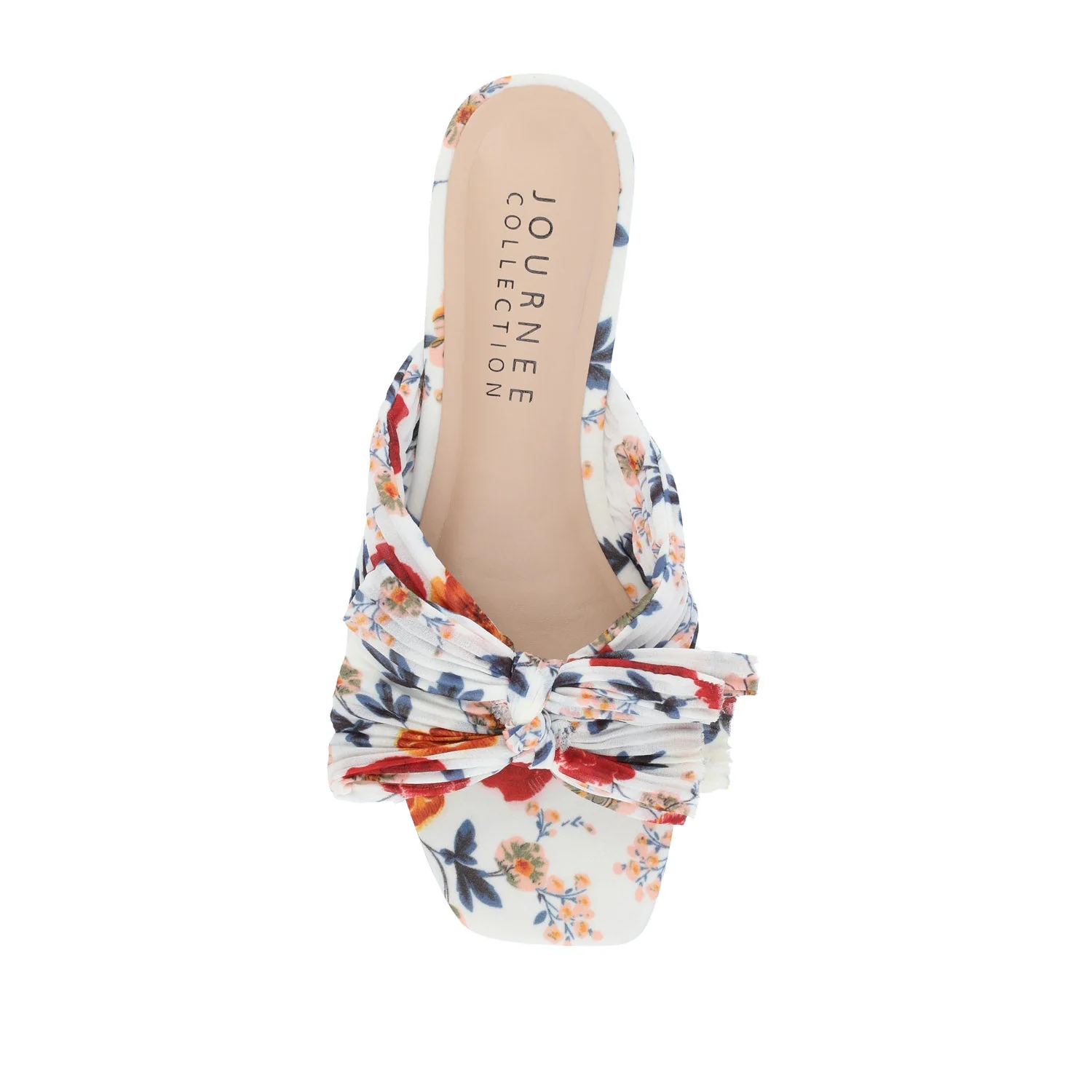 SERLINA PLEATED SLIDE SANDALS IN FOIL - Dark Floral Fabric - Image 6