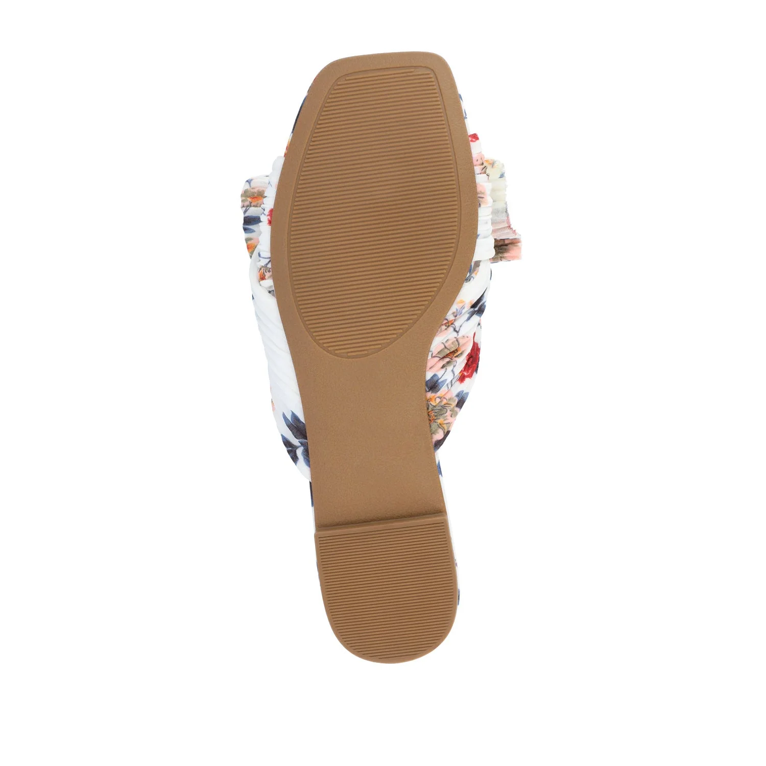 SERLINA PLEATED SLIDE SANDALS IN FOIL - Dark Floral Fabric - Image 8