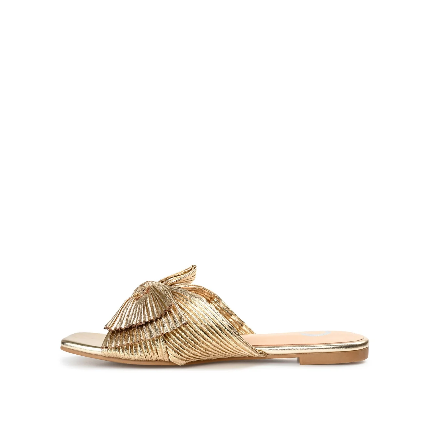 SERLINA PLEATED SLIDE SANDALS IN FOIL - Gold PU 2 - Image 3