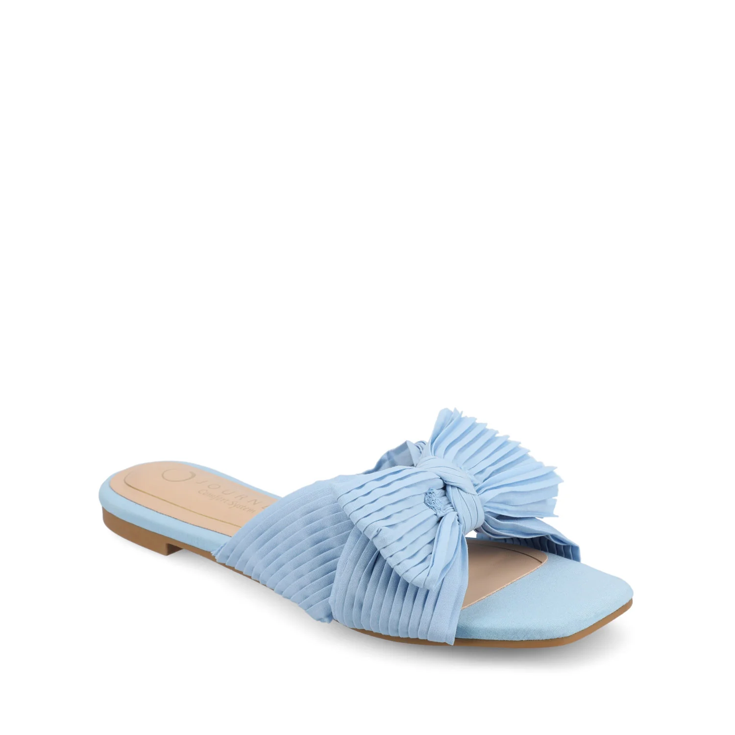 SERLINA PLEATED SLIDE SANDALS IN FOIL - Light Blue - Image 2