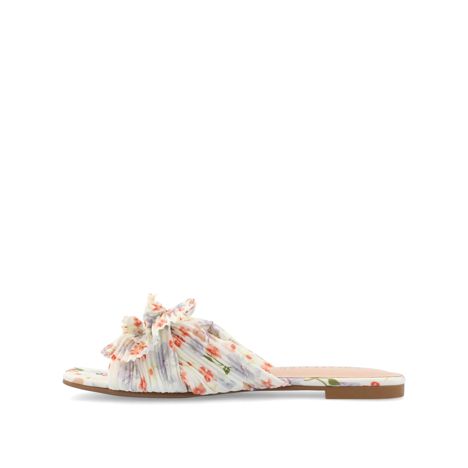 SERLINA PLEATED SLIDE SANDALS IN FOIL - Light Floral Fabric - Image 3