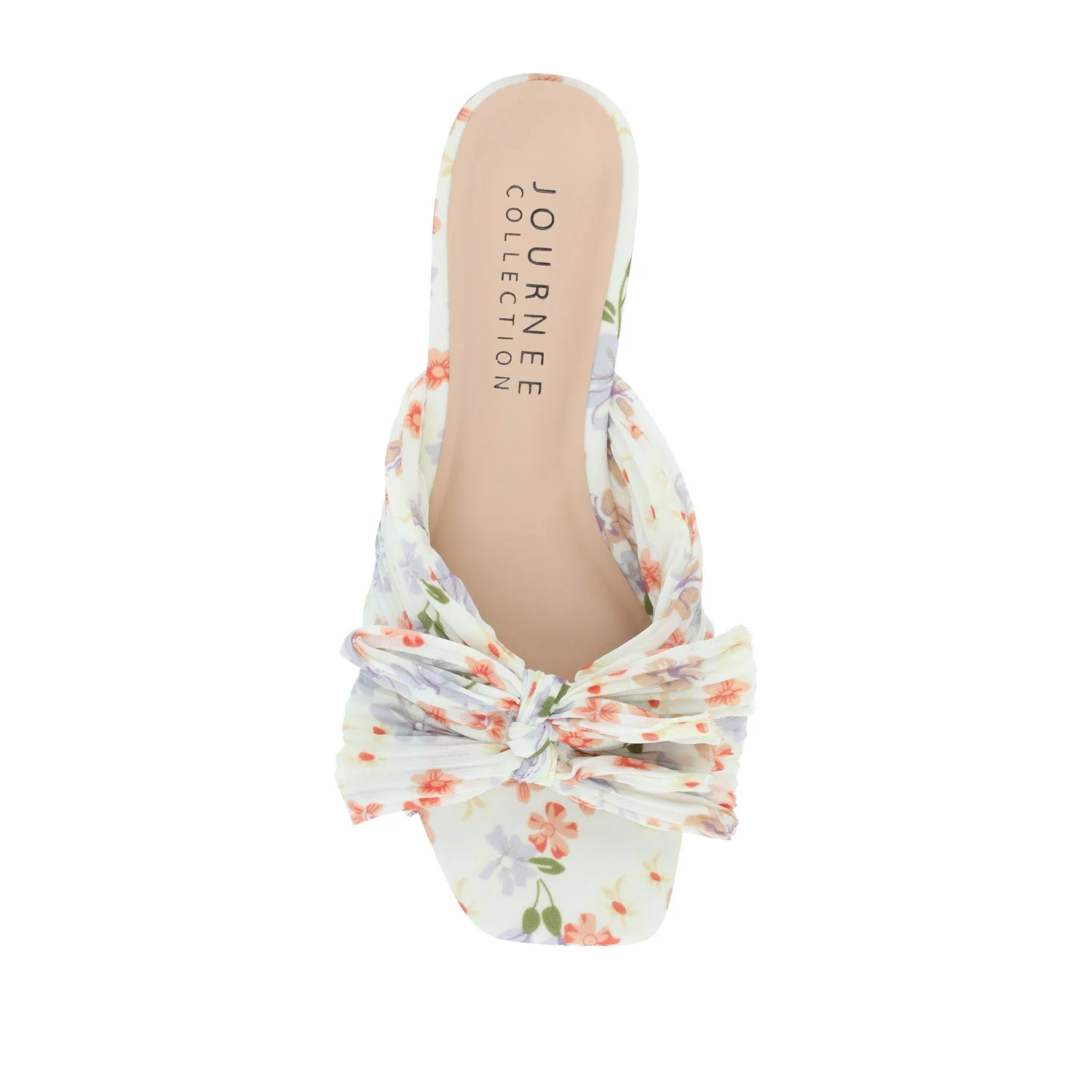 SERLINA PLEATED SLIDE SANDALS IN FOIL - Light Floral Fabric - Image 6