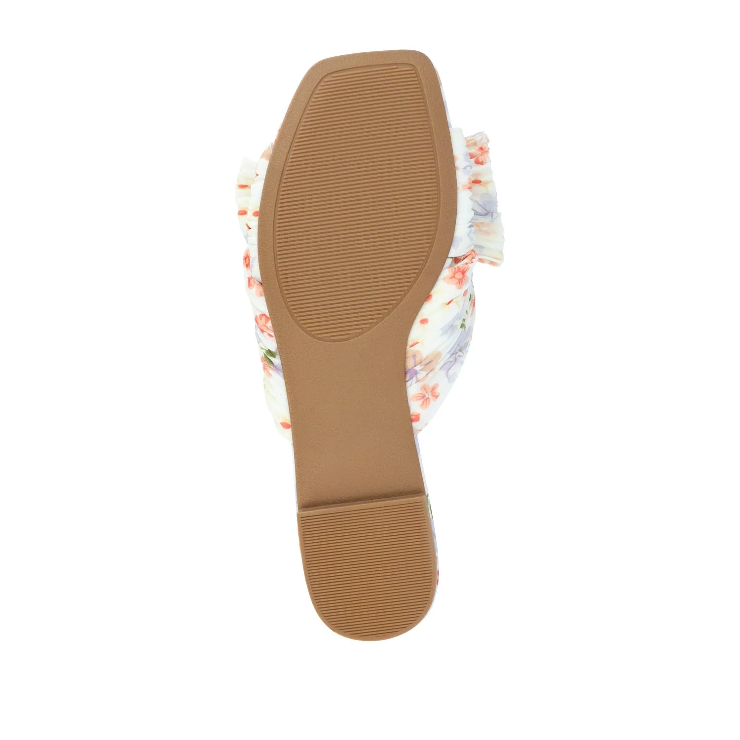 SERLINA PLEATED SLIDE SANDALS IN FOIL - Light Floral Fabric - Image 8