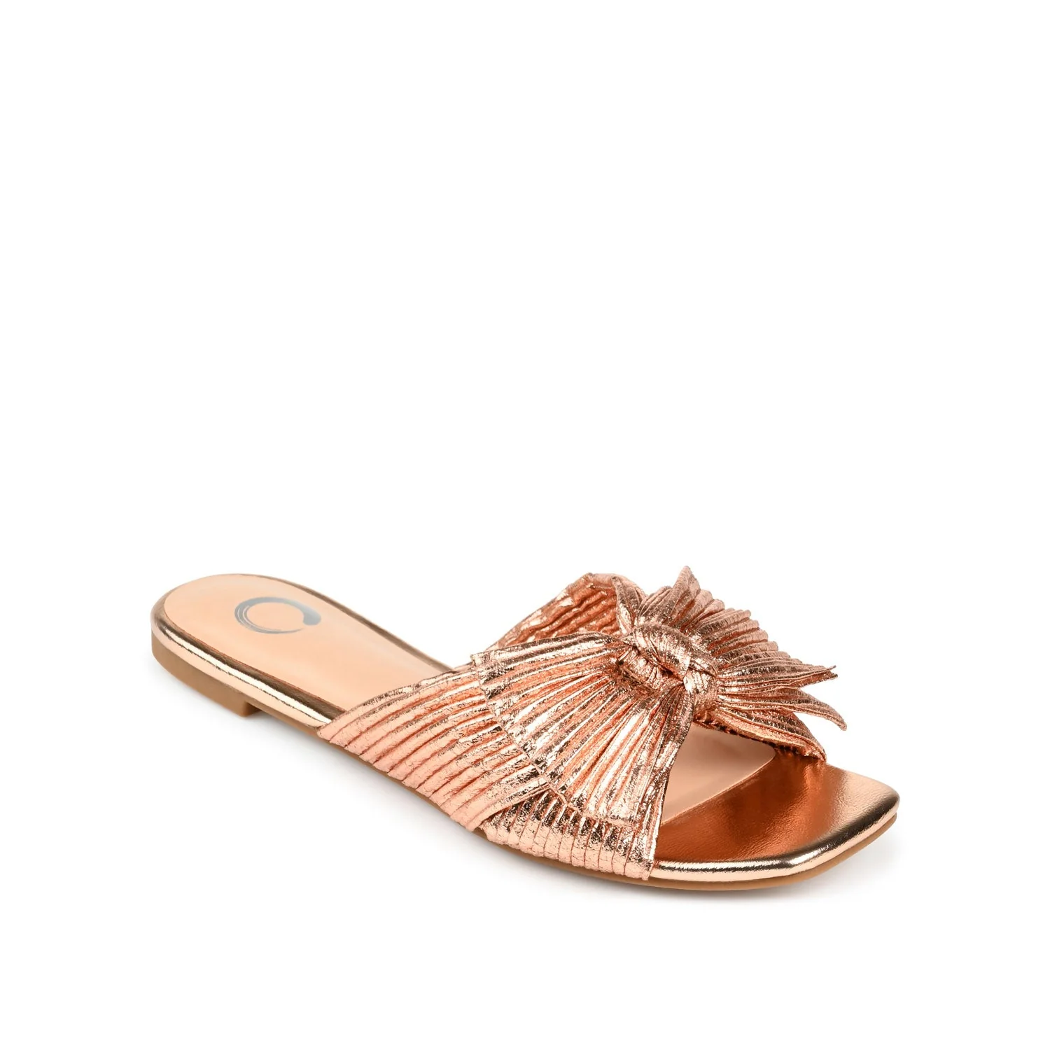 SERLINA PLEATED SLIDE SANDALS IN FOIL - Rose Gold PU - Image 2