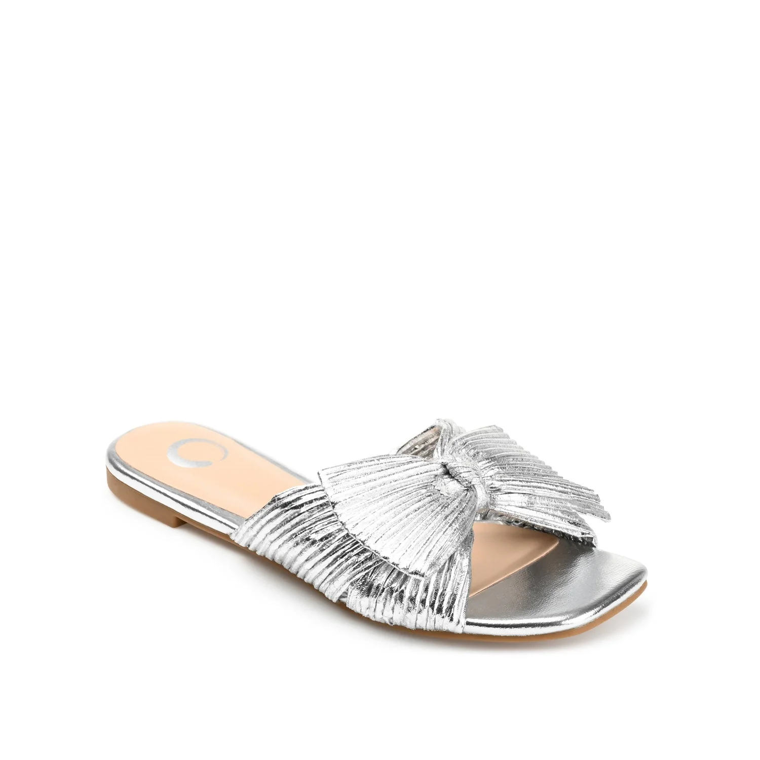SERLINA PLEATED SLIDE SANDALS IN FOIL - Silver PU 2 - Image 2