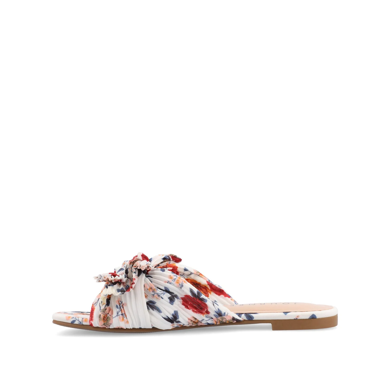 SERLINA PLEATED SLIDE SANDALS IN WIDE - Dark Floral Fabric - Image 3