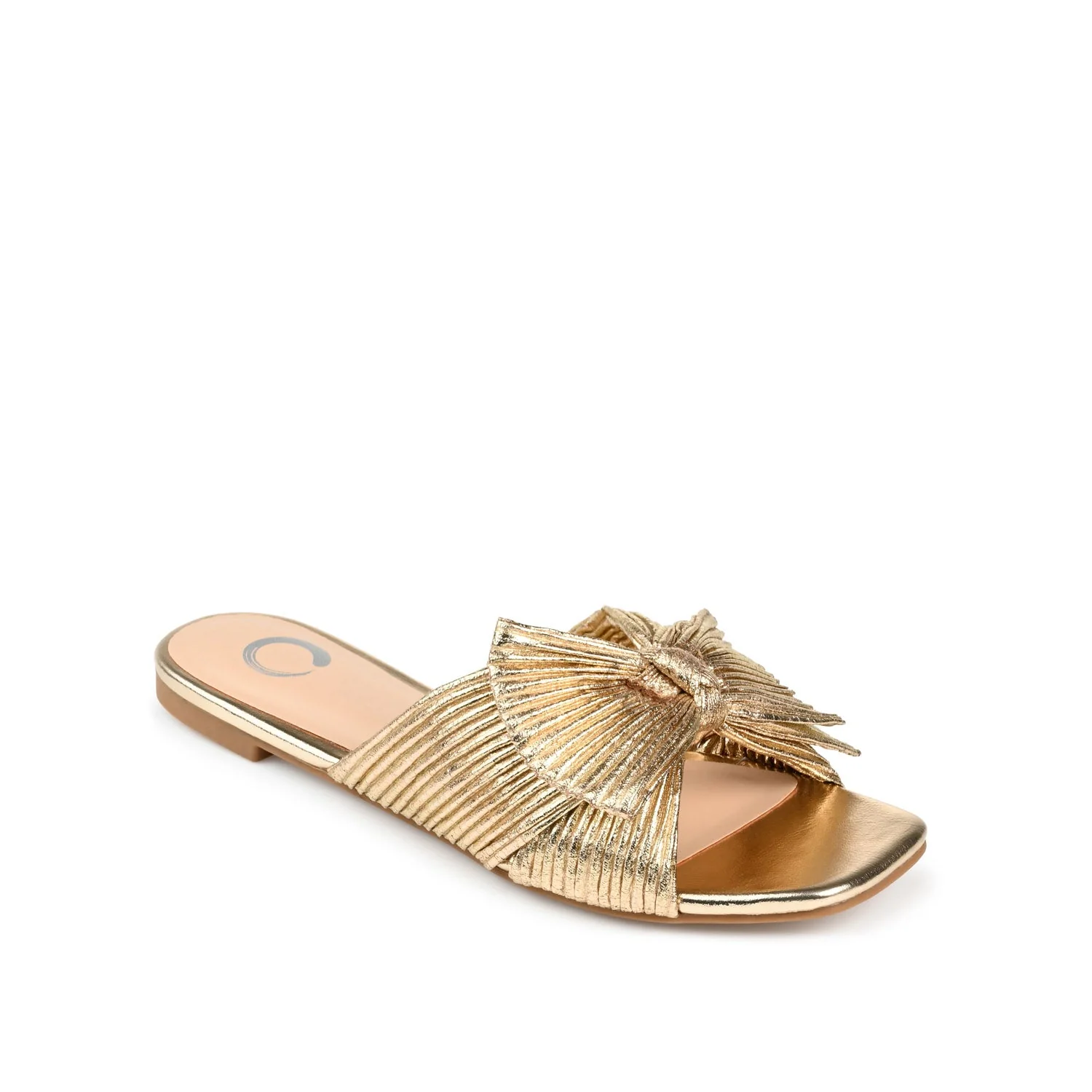 SERLINA PLEATED SLIDE SANDALS IN WIDE - Gold PU 2 - Image 2
