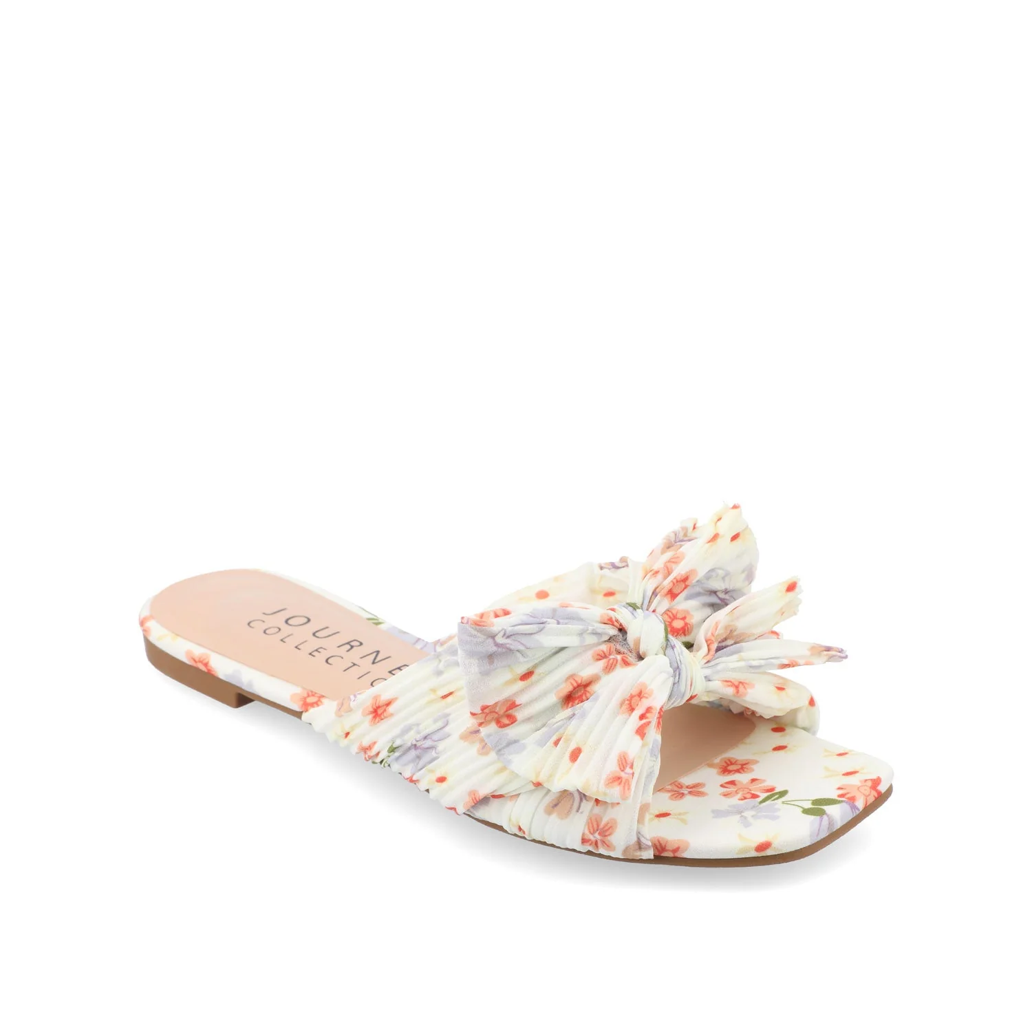 SERLINA PLEATED SLIDE SANDALS IN WIDE - Light Floral Fabric - Image 2