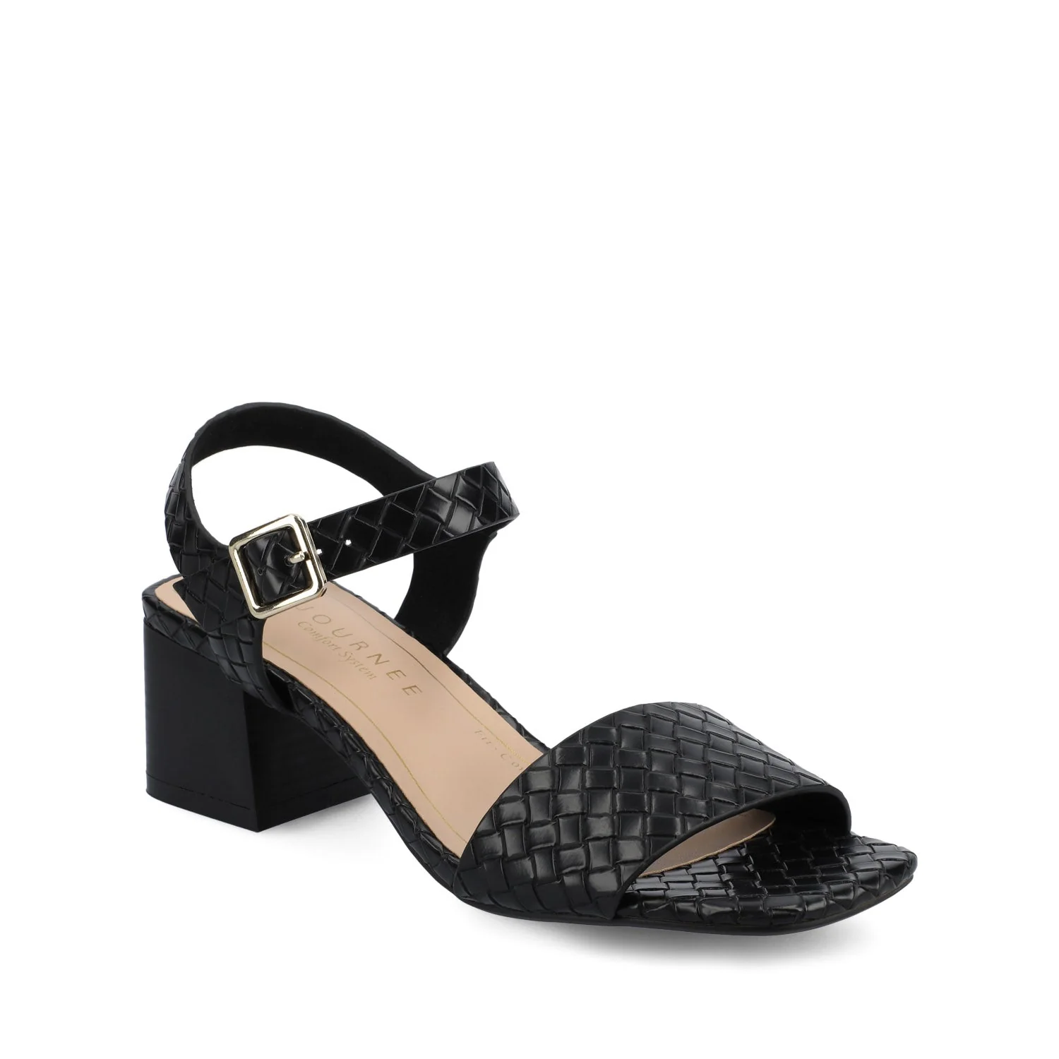 SHAINA OPEN TOE HEELS - Black Woven - Image 2