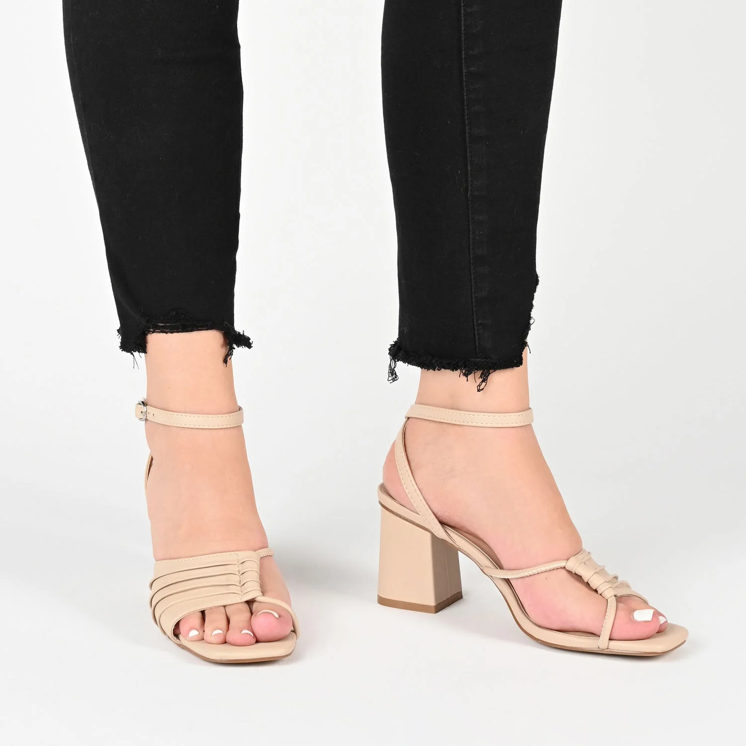 SHILLO STRAPPY BLOCK HEELS IN VEGAN LEATHER - Rose - Image 2