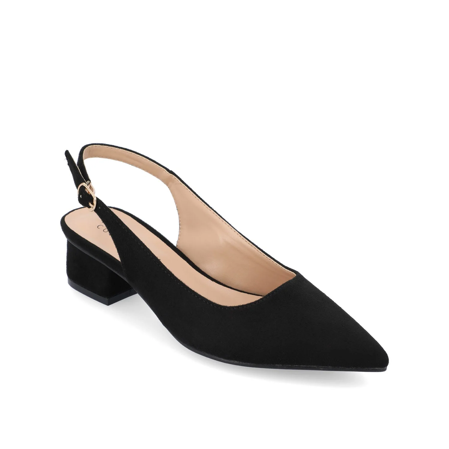 SYLVIA LOW BLOCK PUMP HEELS IN FAUX SUEDE - Black PU - Image 2