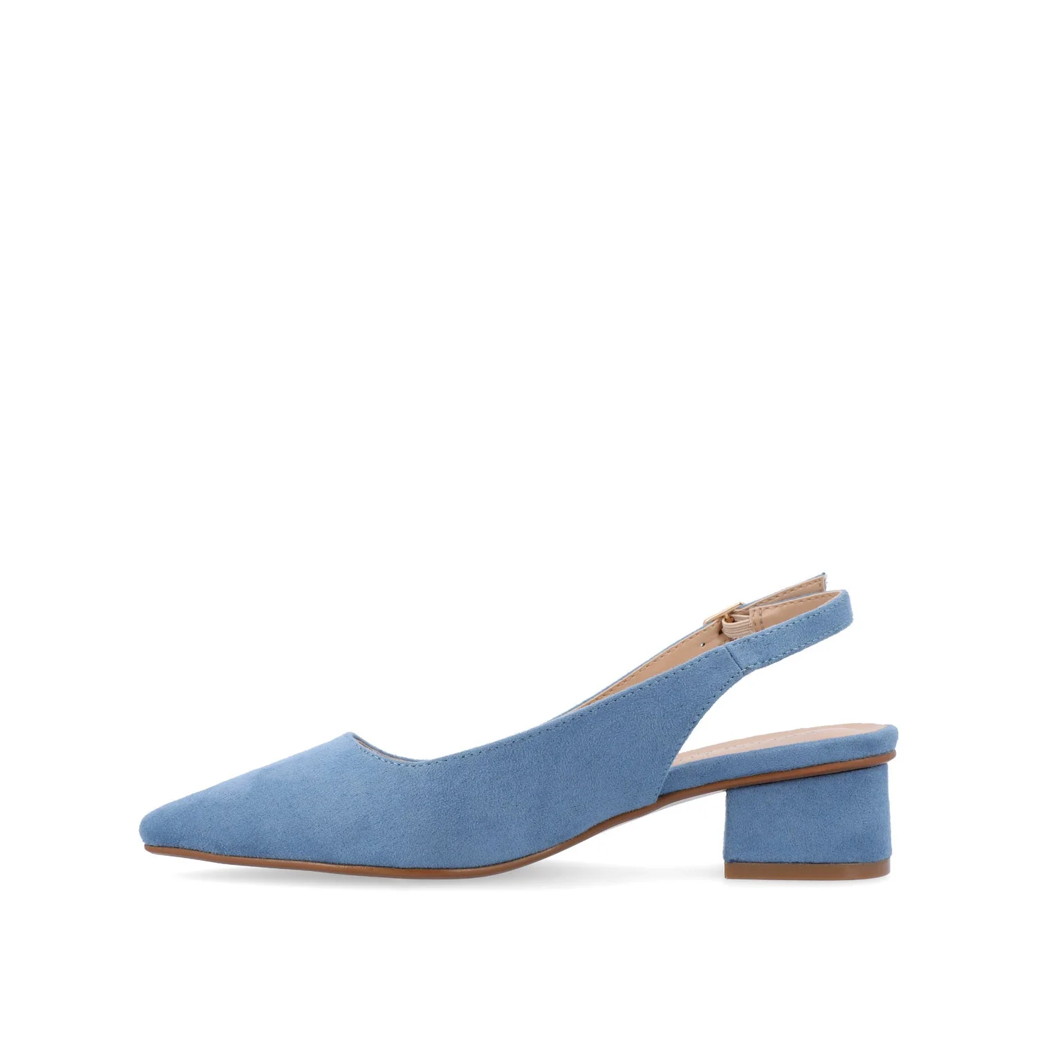 SYLVIA LOW BLOCK PUMP HEELS IN FAUX SUEDE - Blue - Image 3
