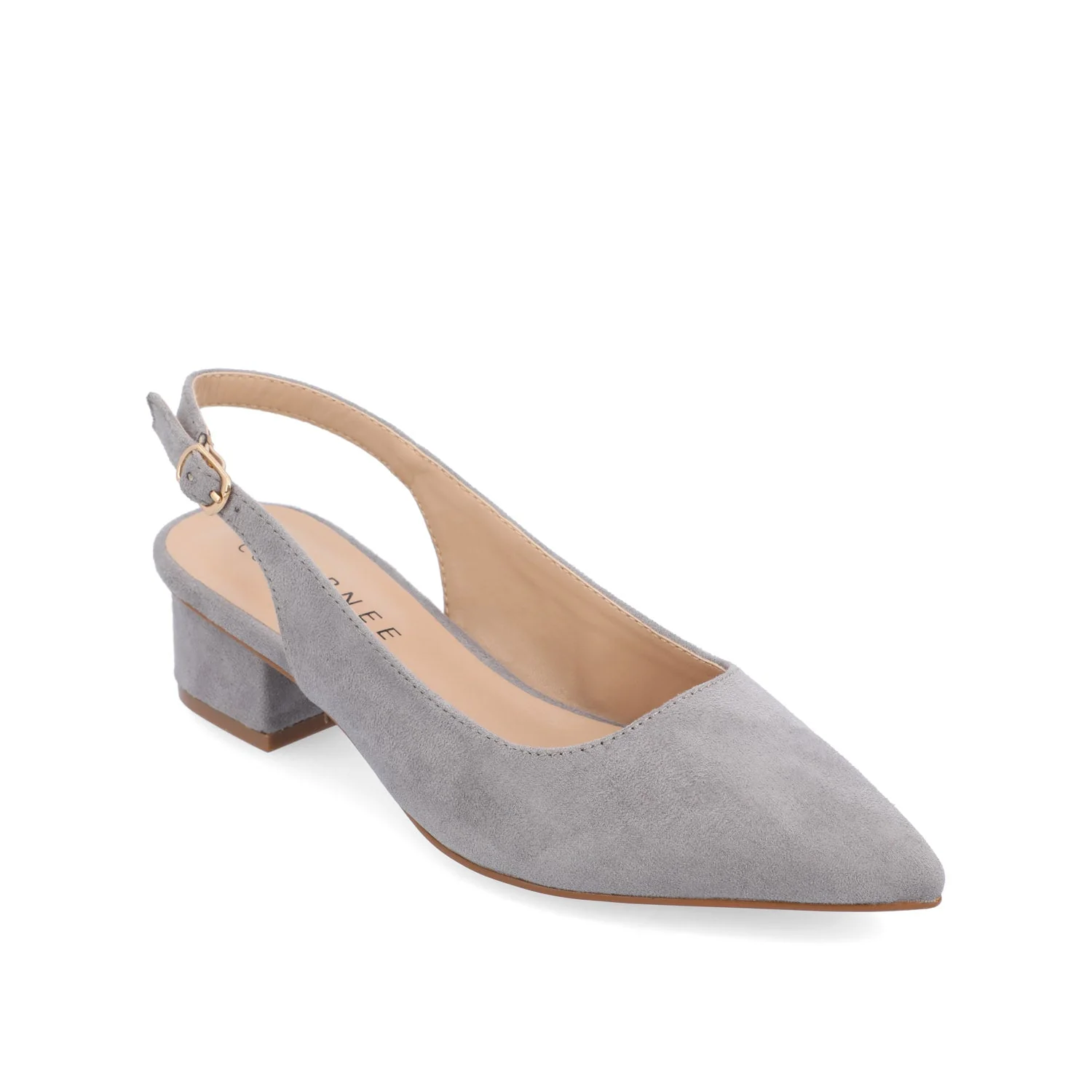 SYLVIA LOW BLOCK PUMP HEELS IN FAUX SUEDE - Grey - Image 2