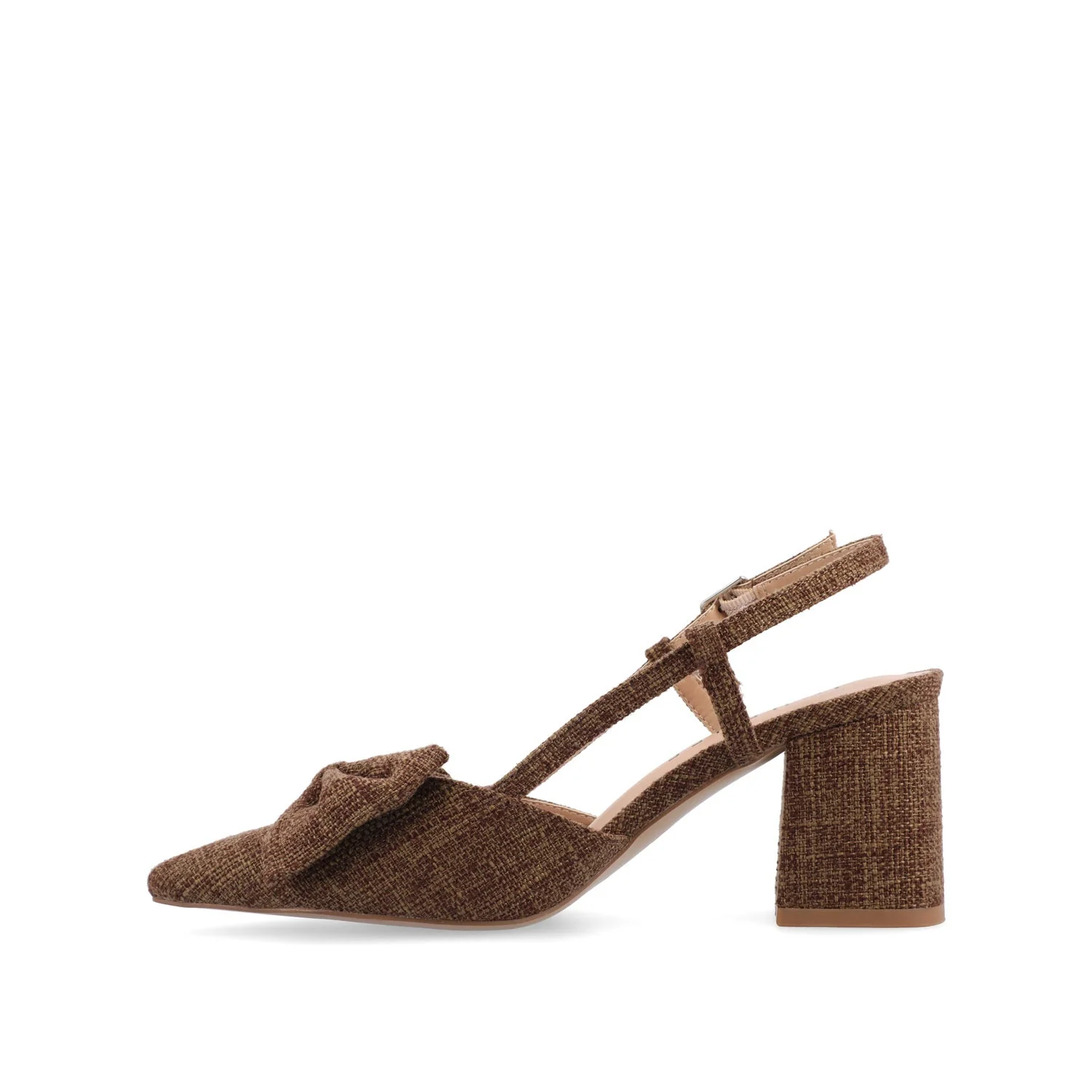 TAILYNN SLINGBACK BLOCK HEELS IN FABRIC - Brown Linen - Image 3