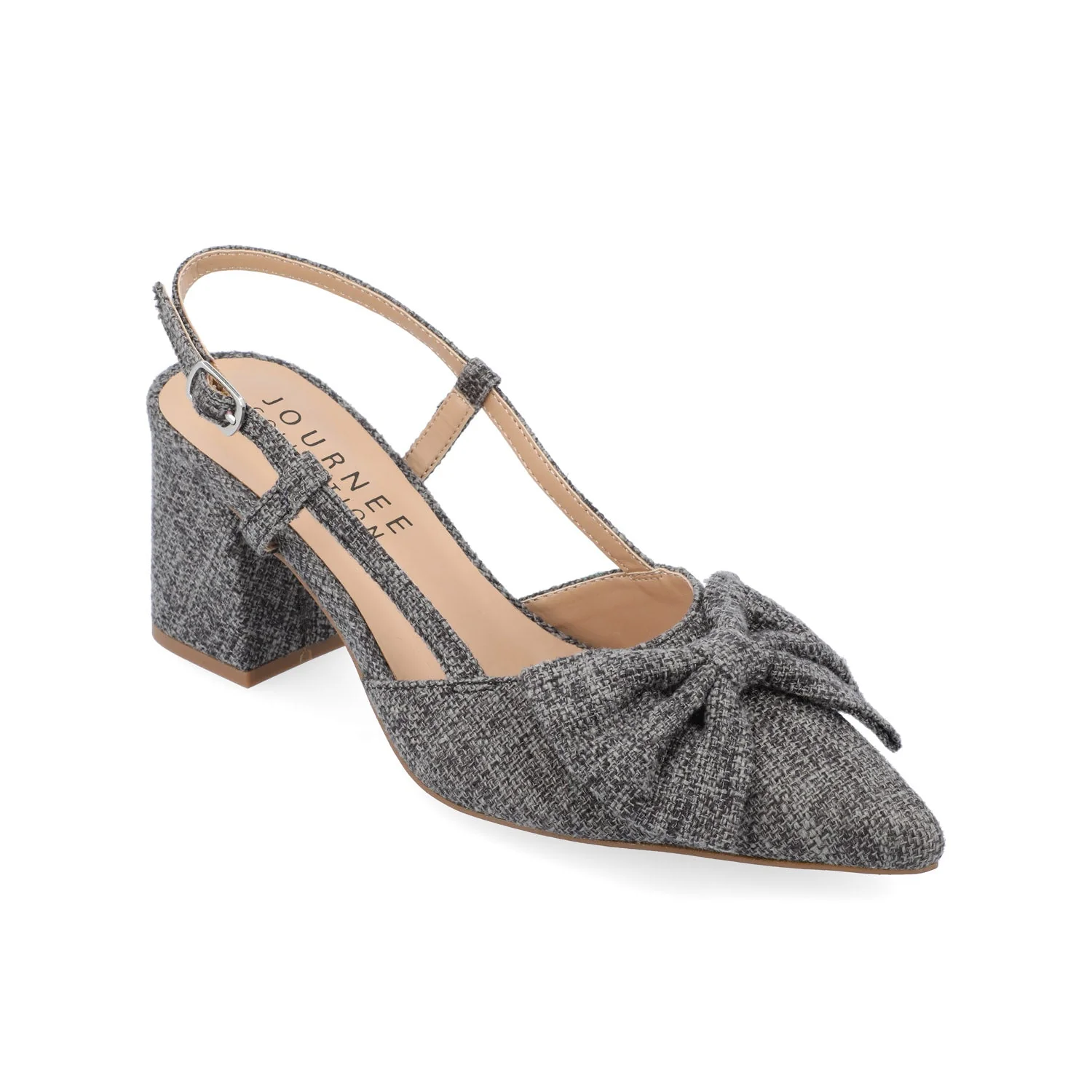 TAILYNN SLINGBACK BLOCK HEELS IN FABRIC - Charcoal Linen - Image 2