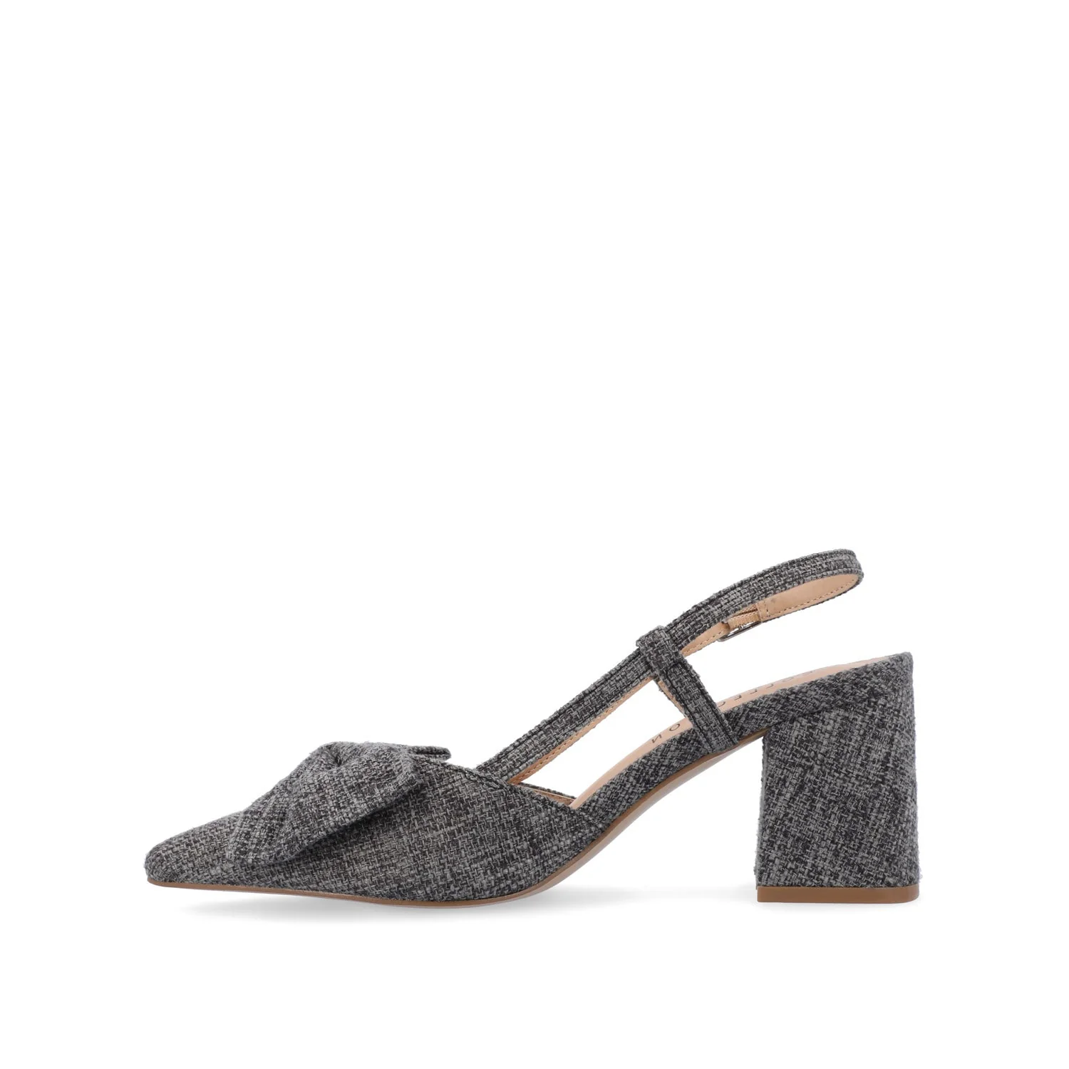 TAILYNN SLINGBACK BLOCK HEELS IN FABRIC - Charcoal Linen - Image 3