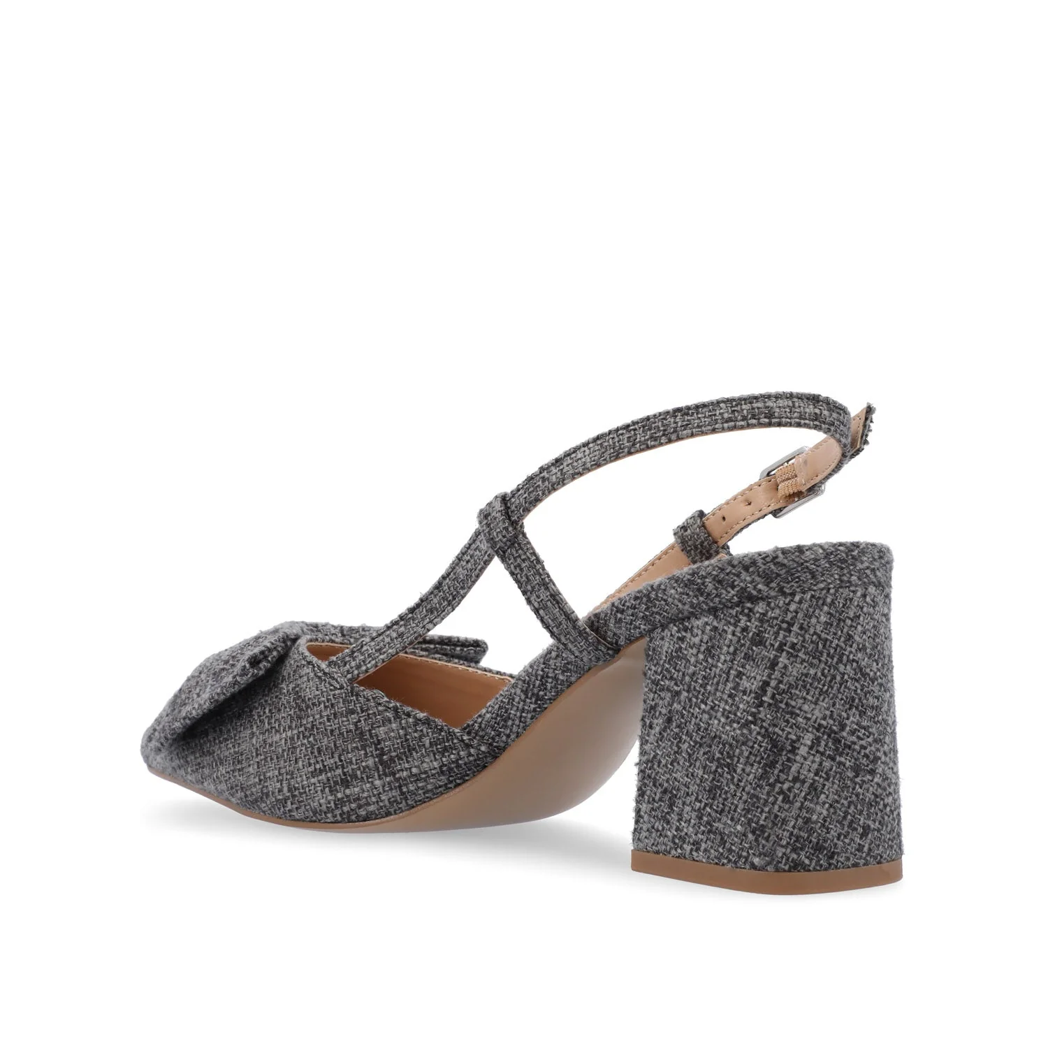 TAILYNN SLINGBACK BLOCK HEELS IN FABRIC - Charcoal Linen - Image 4