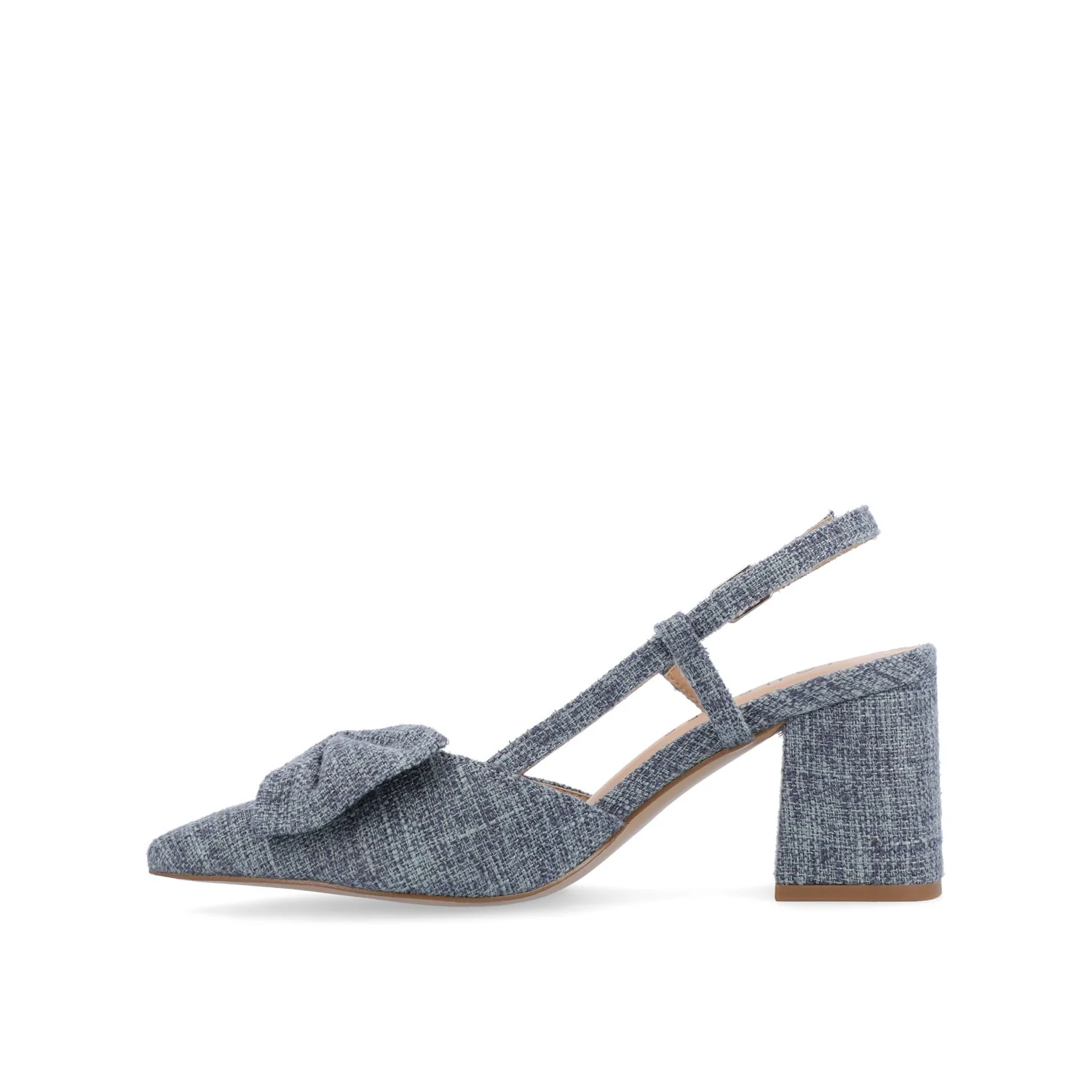 TAILYNN SLINGBACK BLOCK HEELS IN FABRIC - Denim Blue Chambray - Image 3