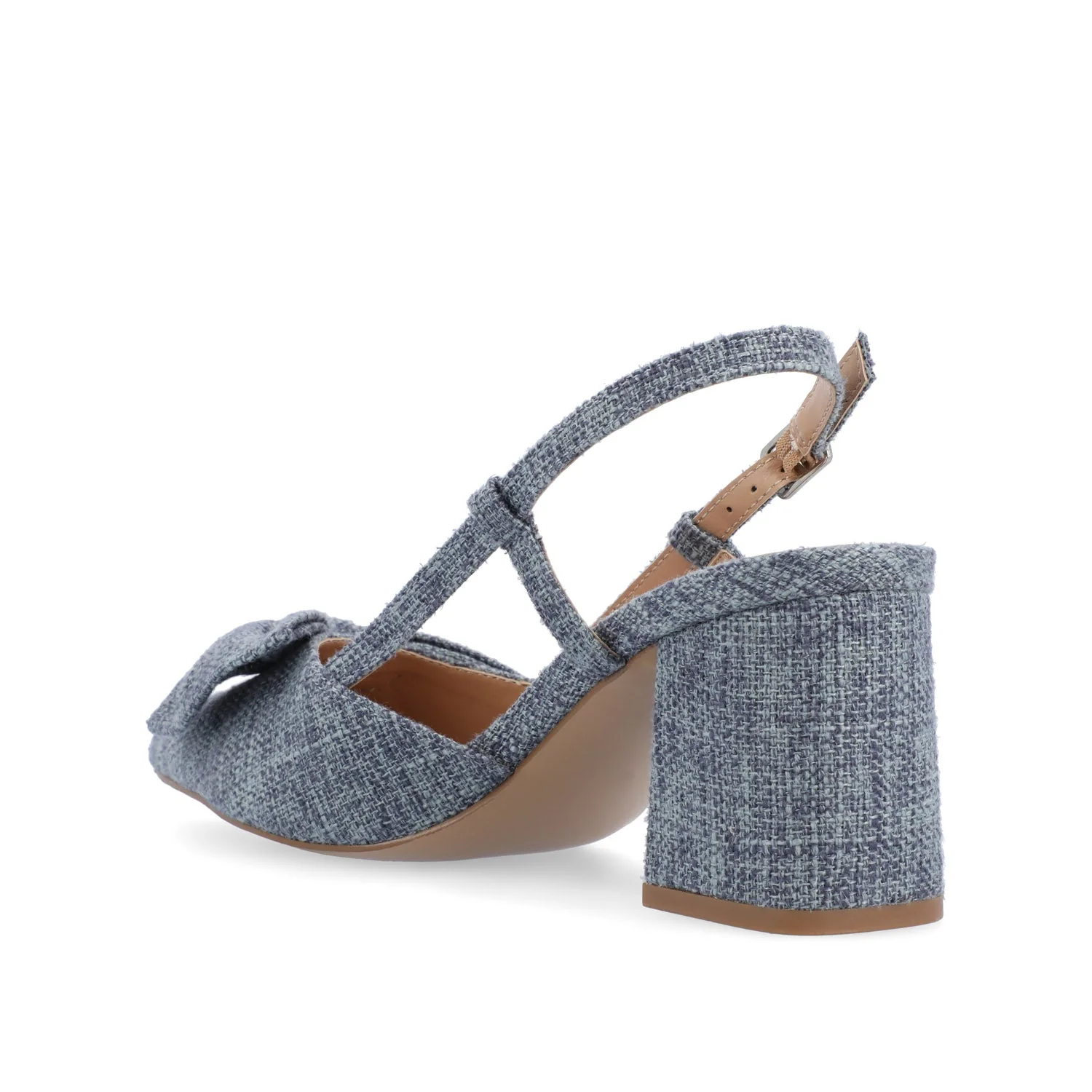 TAILYNN SLINGBACK BLOCK HEELS IN FABRIC - Denim Blue Chambray - Image 4
