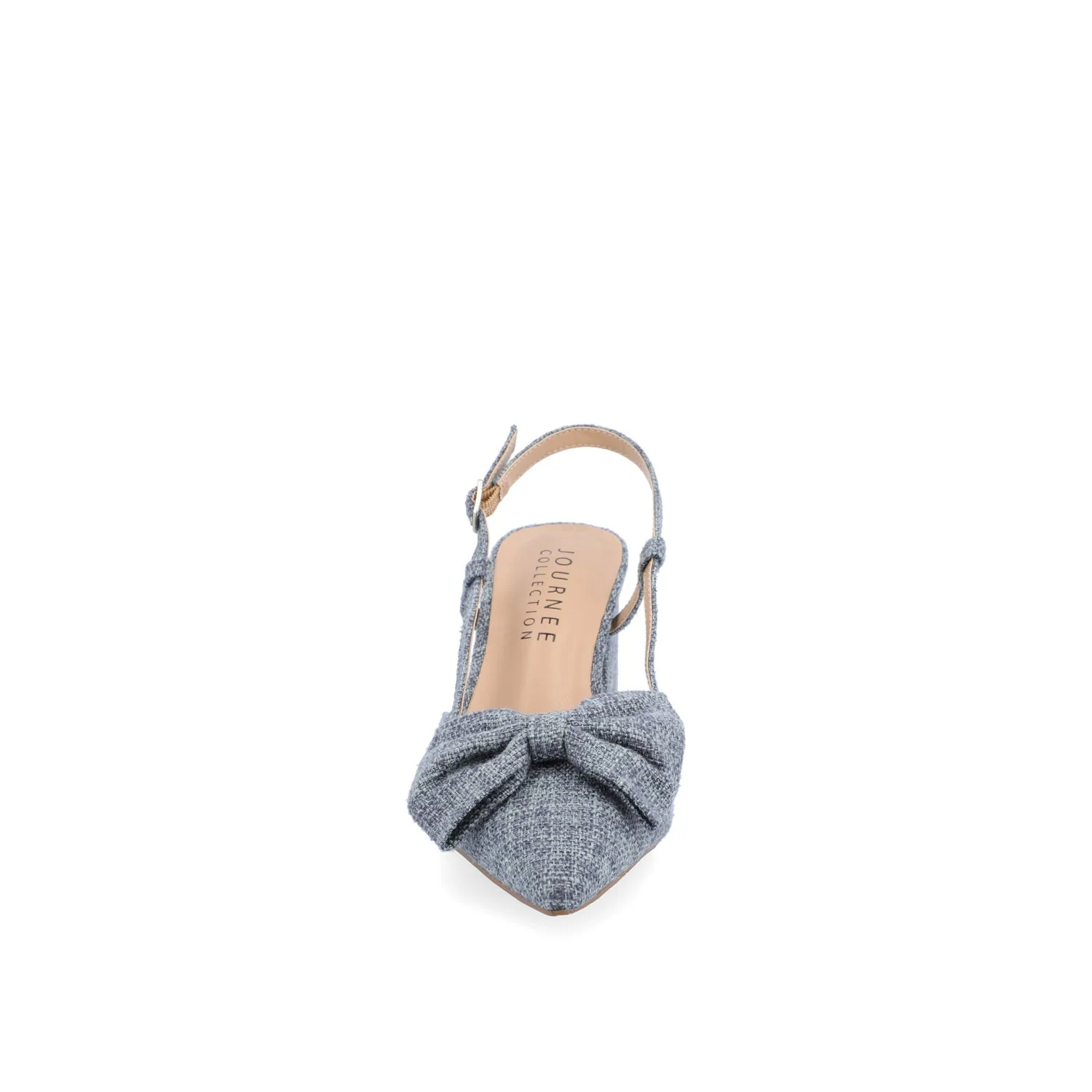 TAILYNN SLINGBACK BLOCK HEELS IN FABRIC - Denim Blue Chambray - Image 5