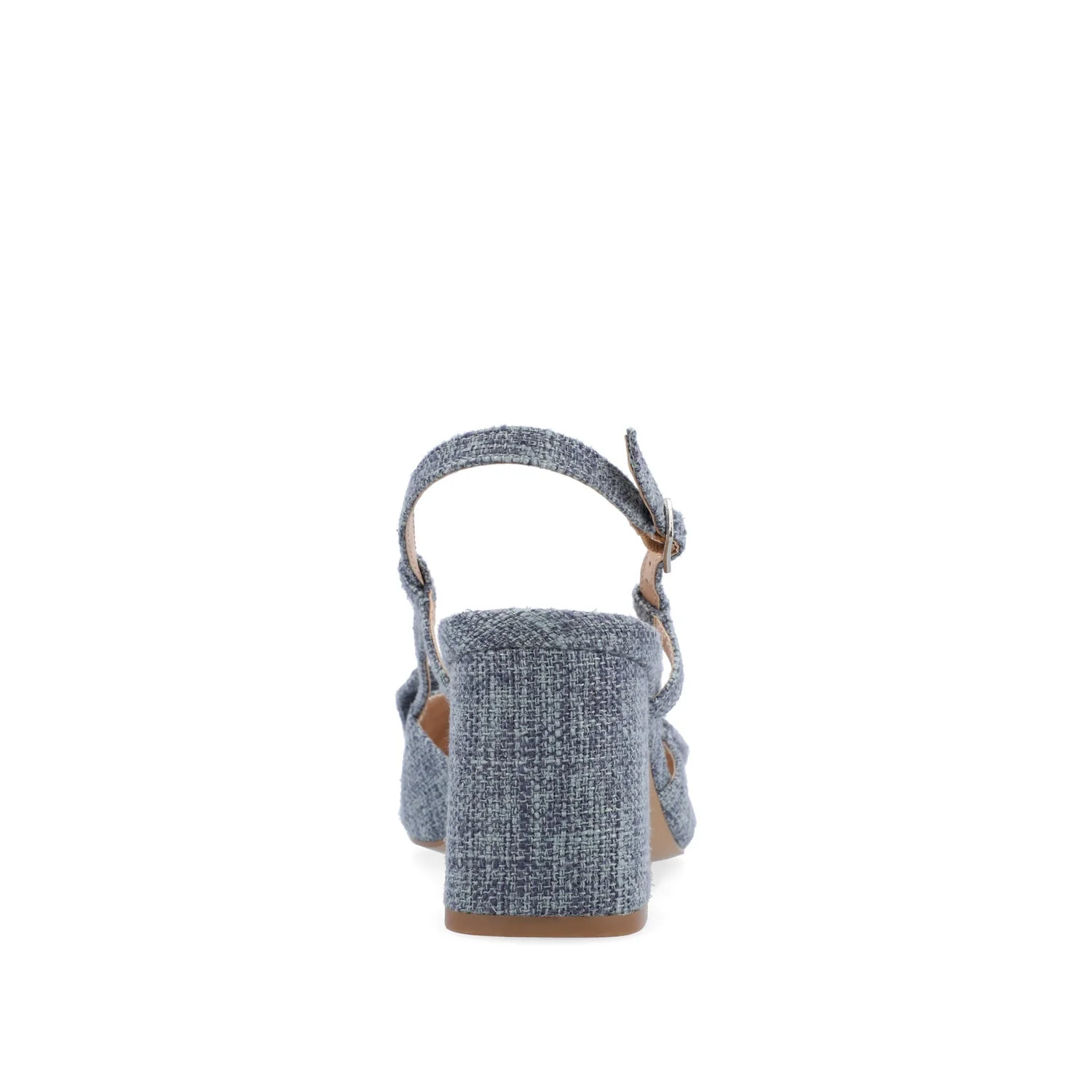 TAILYNN SLINGBACK BLOCK HEELS IN FABRIC - Denim Blue Chambray - Image 7
