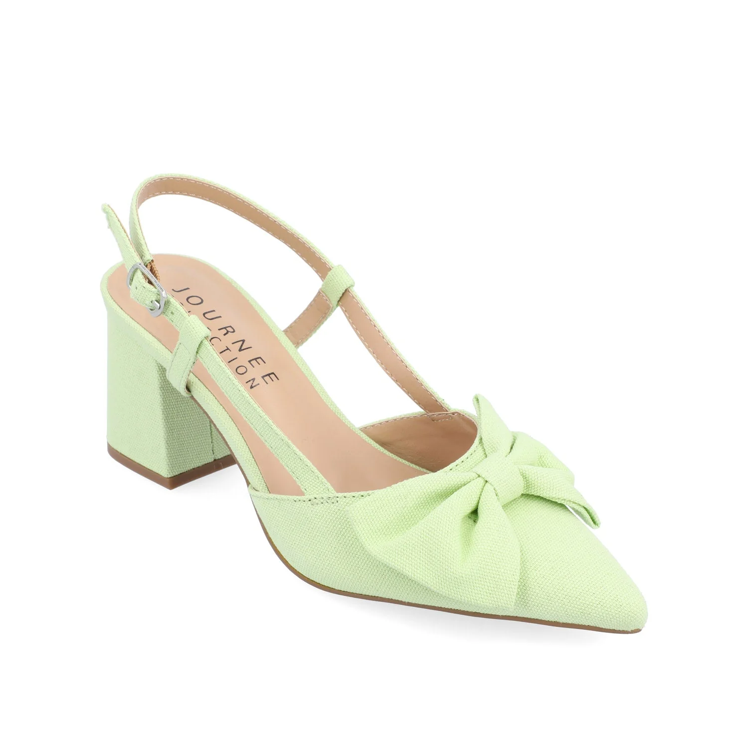 TAILYNN SLINGBACK BLOCK HEELS IN FABRIC - Green Linen - Image 2